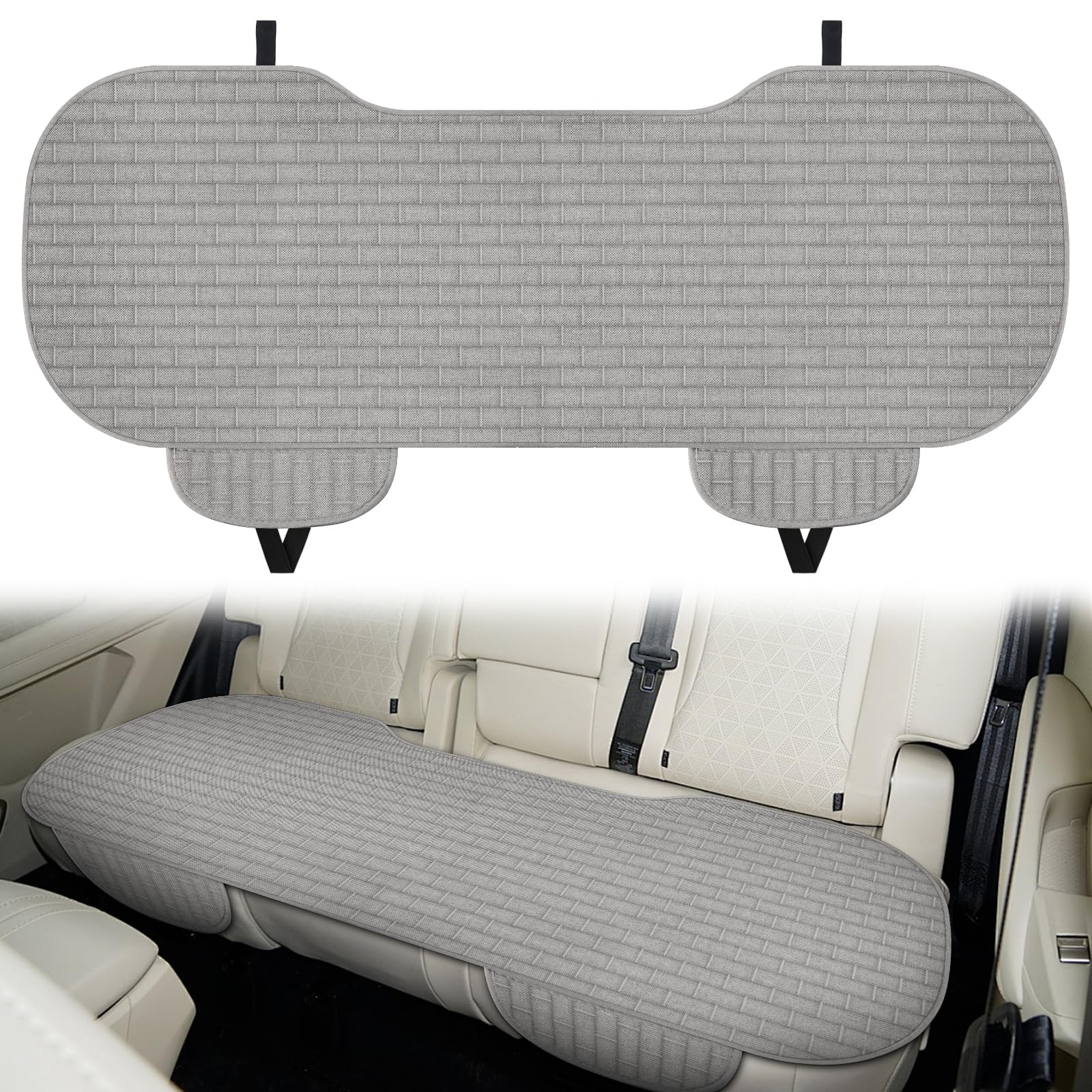 Vagcars Grey Rear Car Seat Cover,Anti-Slip & Wear-Resist Car Seat Bottom Cushion,Comfortable & Breathable Linen Seats Protector With Storage Pockets,Universal Auto Seats Pad For Suvs,Cars,Pickups,Vans (Grey)