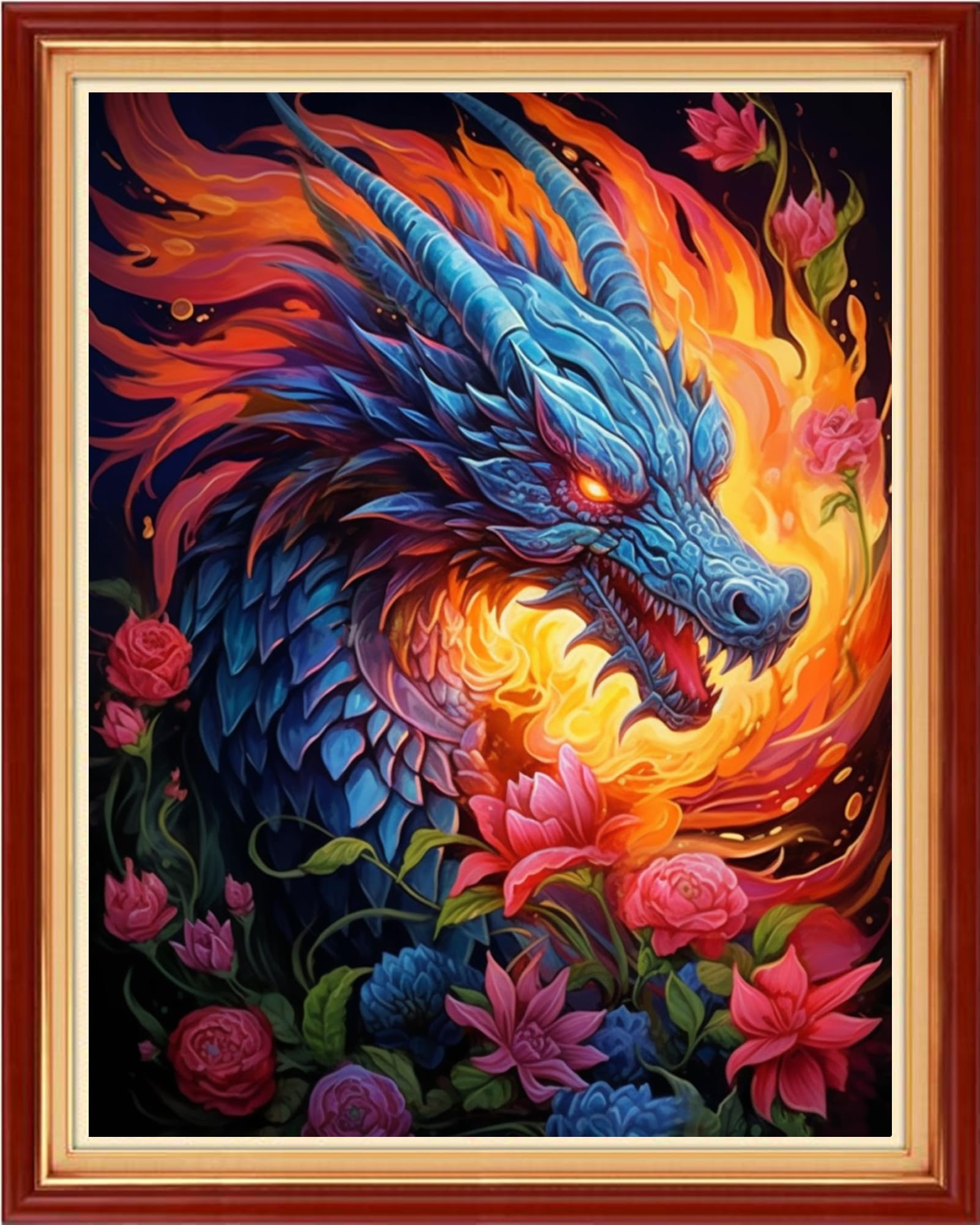 Dooxvey Cross Stitch Kits for Adults Stamped Full Range of Embroidery Starter Kits for Beginners 11CT Printed Cross Stitch Patterns Needlepoint Kits Stamped Crossstitch-Flower Dragon 16x20 inch