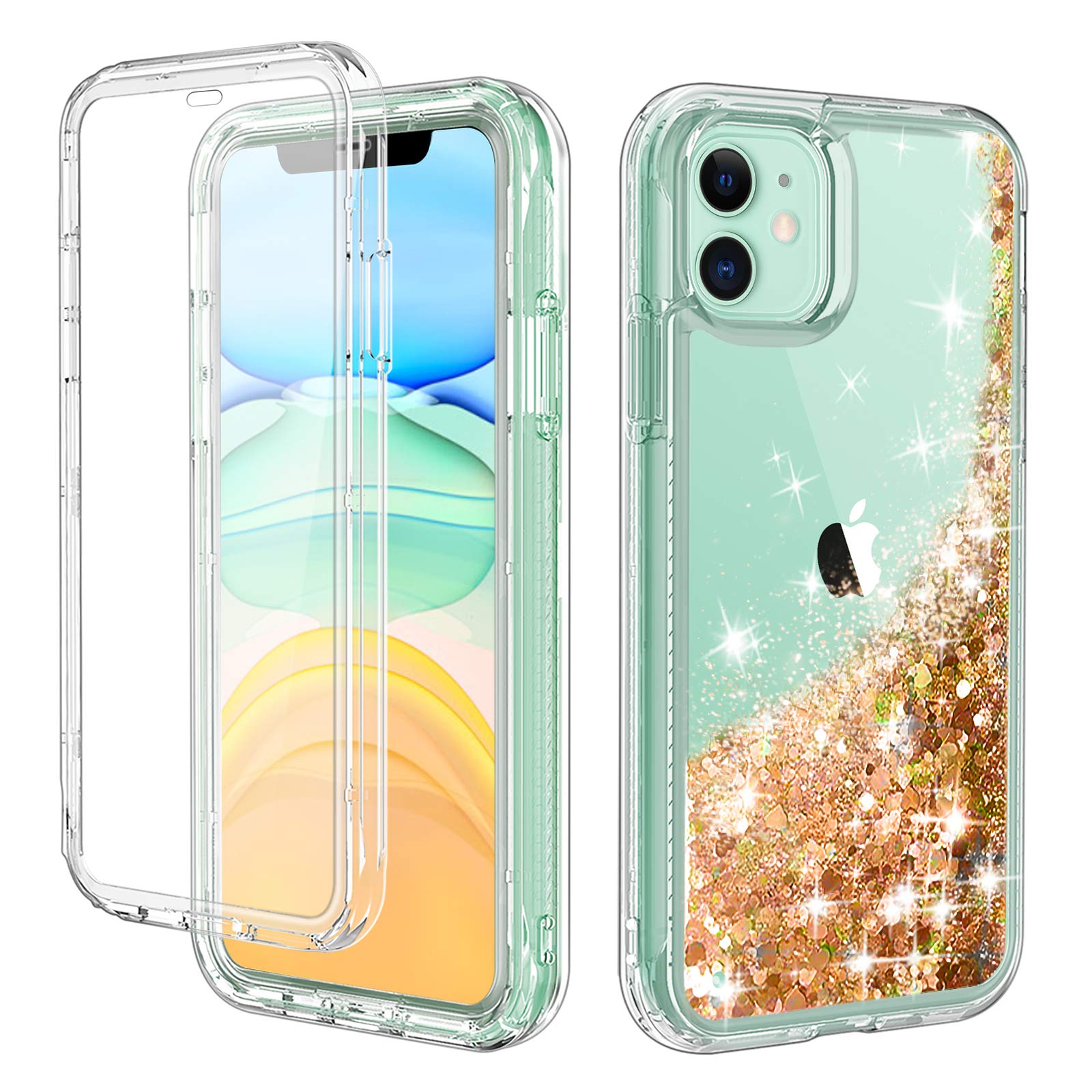 Lontect For Iphone 11 Case Glitter Clear Liquid Floating Quicksand Sparkly Bling Rugged Shockproof Built In Screen Protector Full Body Protective Cover For Apple Iphone 11 6 1 19 Rose Gold Buy Online In