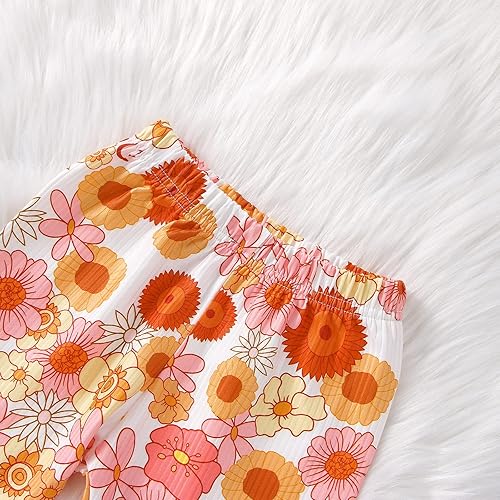 Miniatura 5 de Goodplayer Conjunto de ropa de verano para niñas pequeñas, sin mangas, con botones, pantalones florales acampanados, conjunto de ropa de verano para