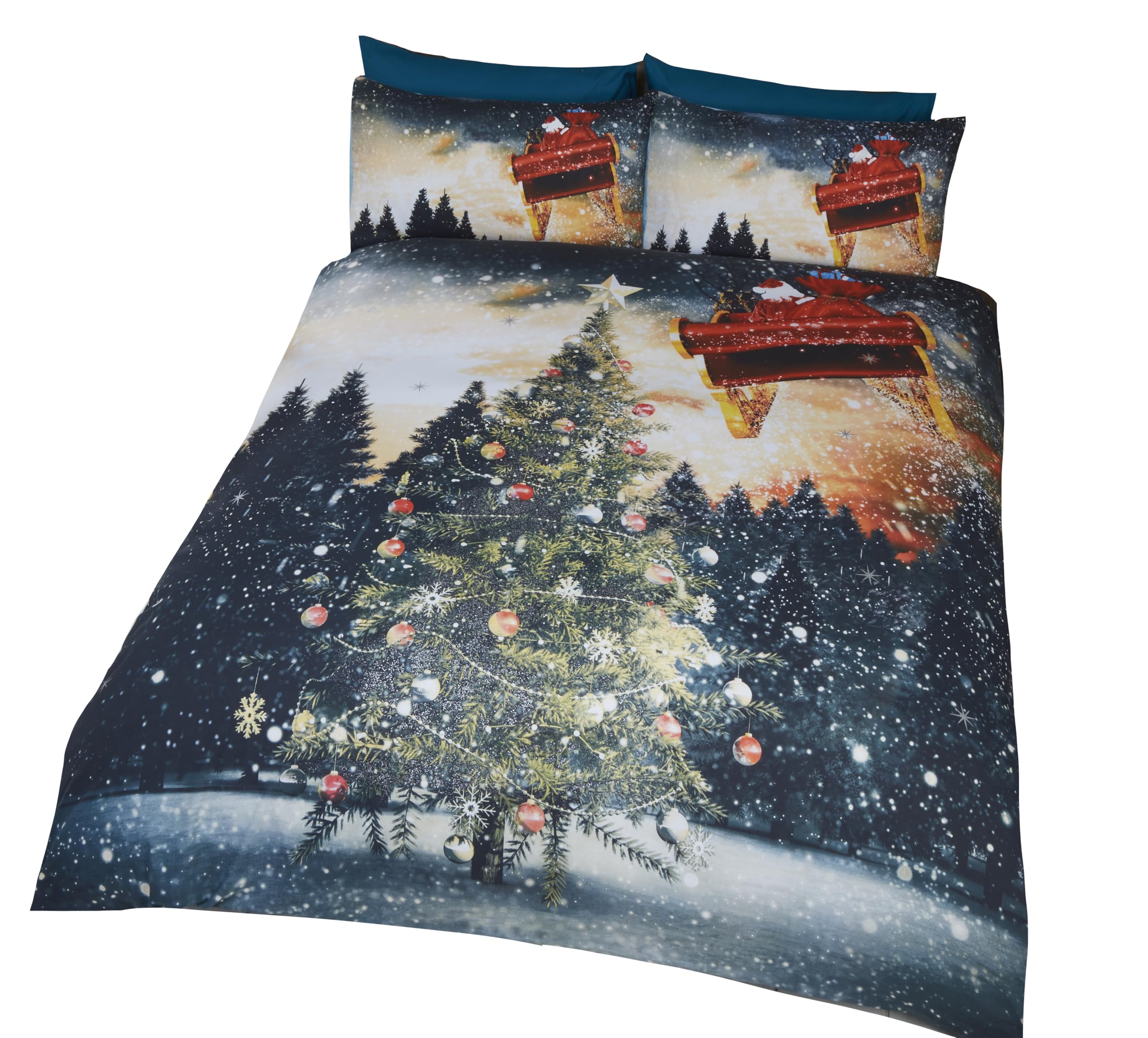 Natale Tartan a Quadretti, Copripiumino e 2 federe Set di Biancheria da Letto Matrimoniale, Colore: Blu