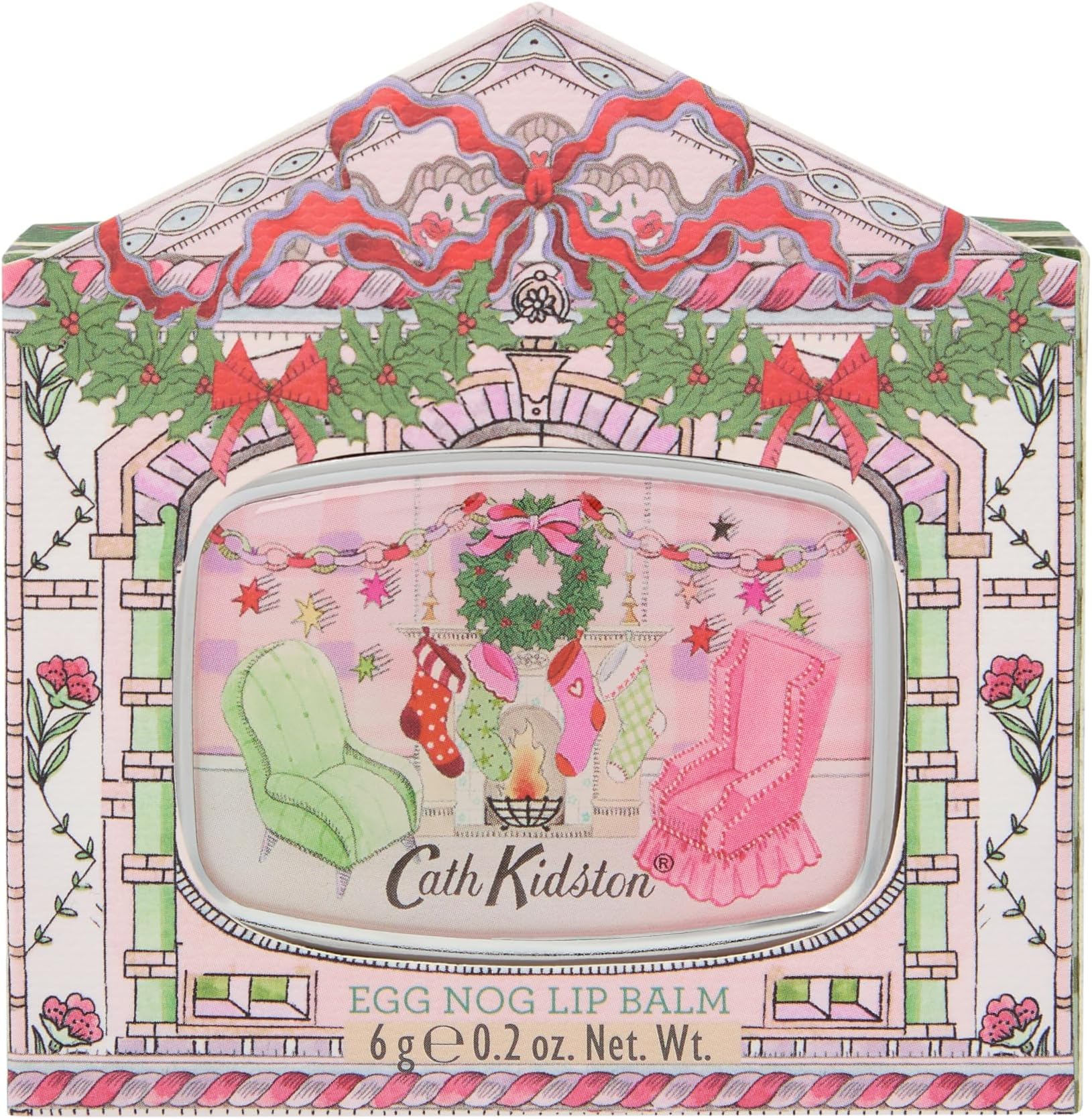Cath Kidston Lip Balm 6 g Mirror Compact, Display Tray, Eggnog Flavour, Travel Size and Vegan Friendly, Beauty Gift For Her, Christmas Décor and Stocking Filler, A Doll’s House Collection