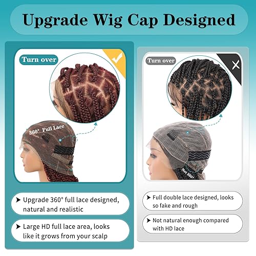 Miniatura 4 de Kalyss Pelucas trenzadas de encaje completo HD de 360 sin nudos para mujer, peluca trenzada de caja con abuelitos, pelucas trenzadas de encaje