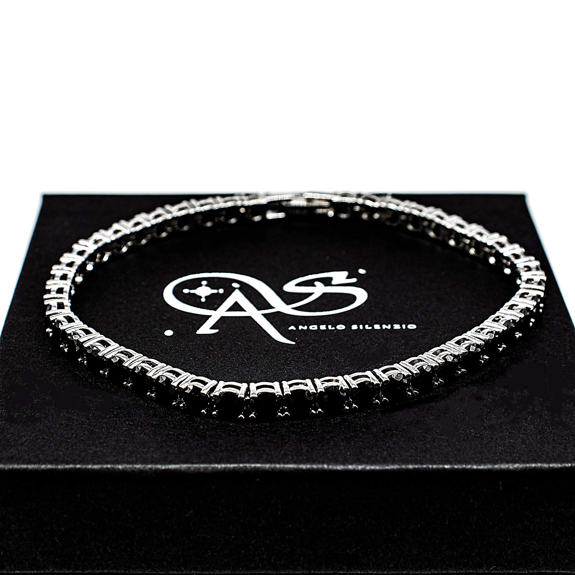 CubicZirkonia Tennis Armband Bracelet 4mm Zirkonia Weißgold beschichtet einreihig Tennisarmband 5A Weiß/Schwarz Steinen Krappenfassung Schmuck Herren Damen