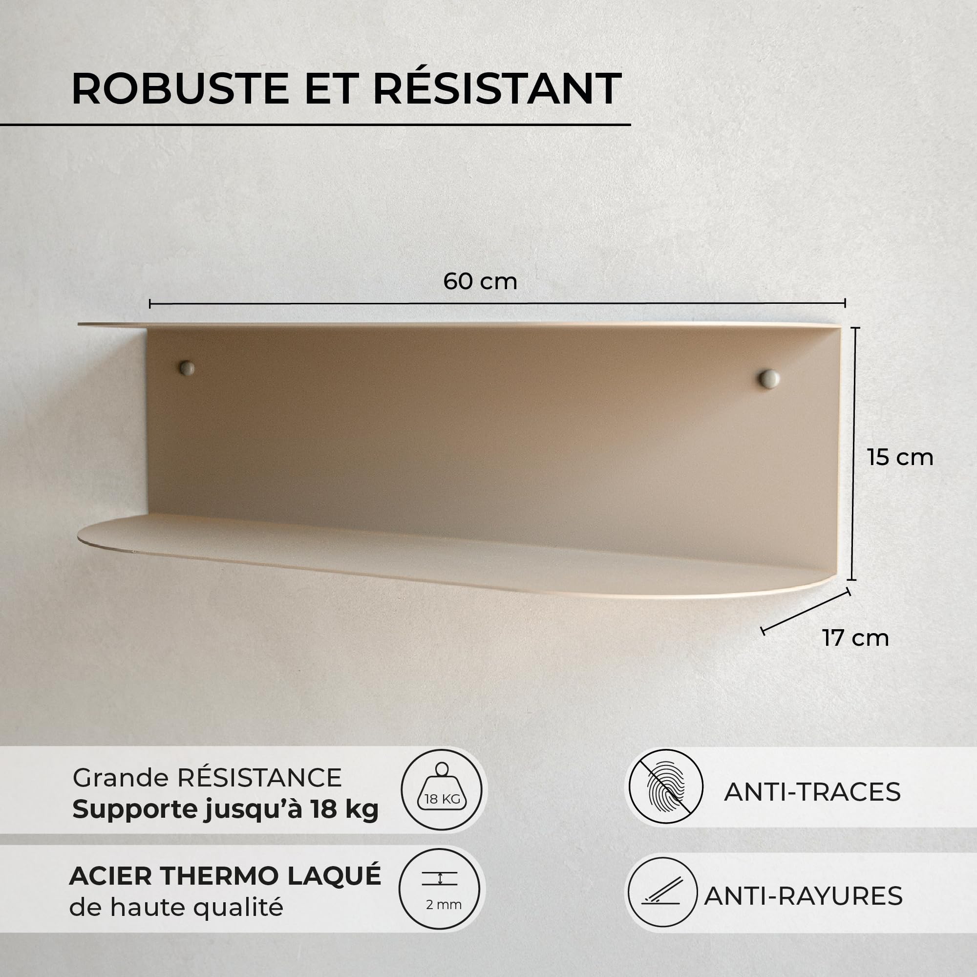 MILUKA Console Entree Suspendue Ovva 60 cm, en métal Blanc, 2 Niveaux