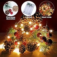 Vista 2 de Guirnalda de Navidad de 30 luces LED de 10 pies con luces, decoraciones de cono de pino para interior del hogar, chimenea, escalera