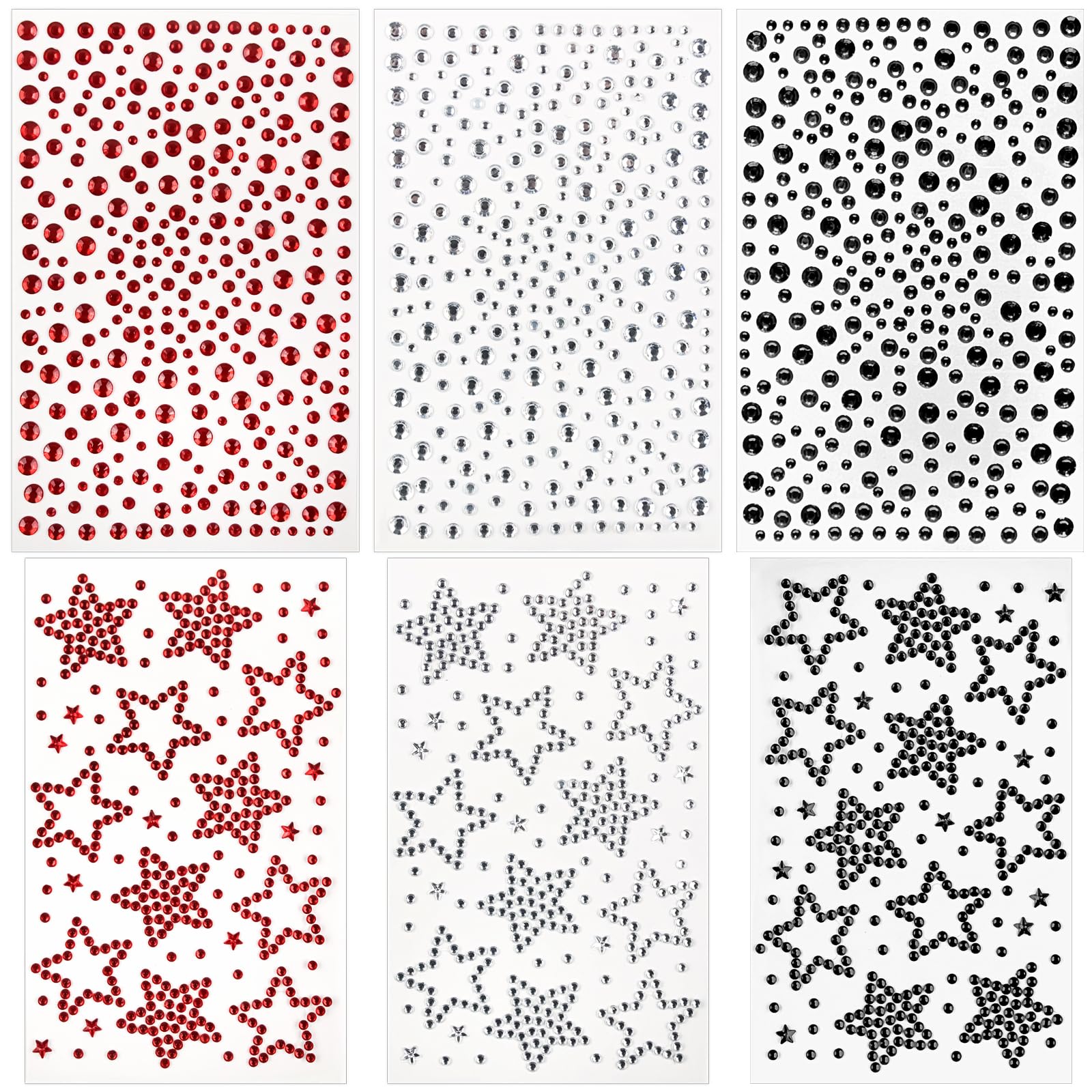 Halloween Face Gems 6 Sheets Hair Gems, Self Adhesive Face Jewels Stickers, Red Black Round Star Festival Face Gems Stick on, Halloween Rhinestone for