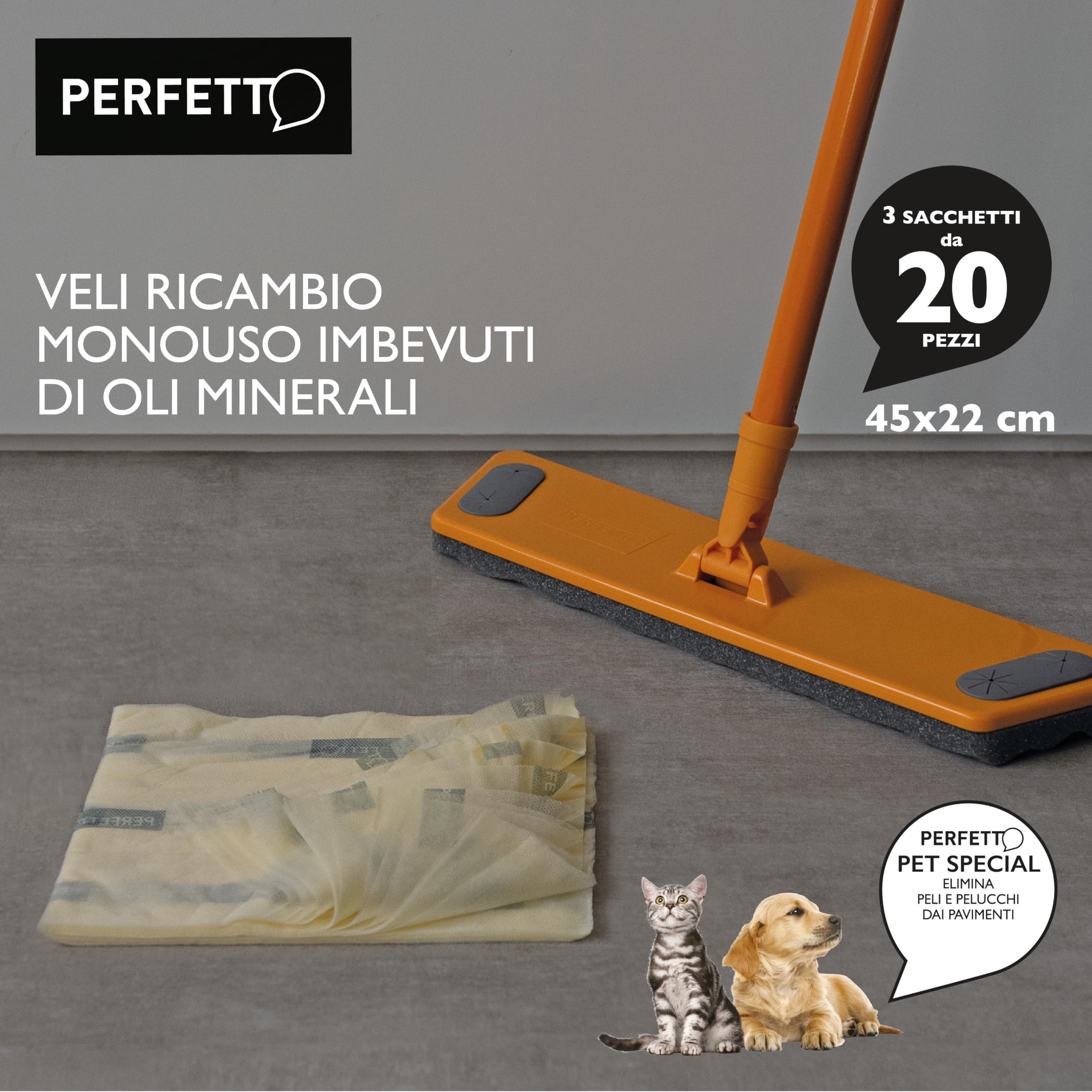 Perfetto Pulipolvere Confezione 3 Buste Ricambio da 20 Retine, 45 x 22 cm, Polipropilene, Giallo