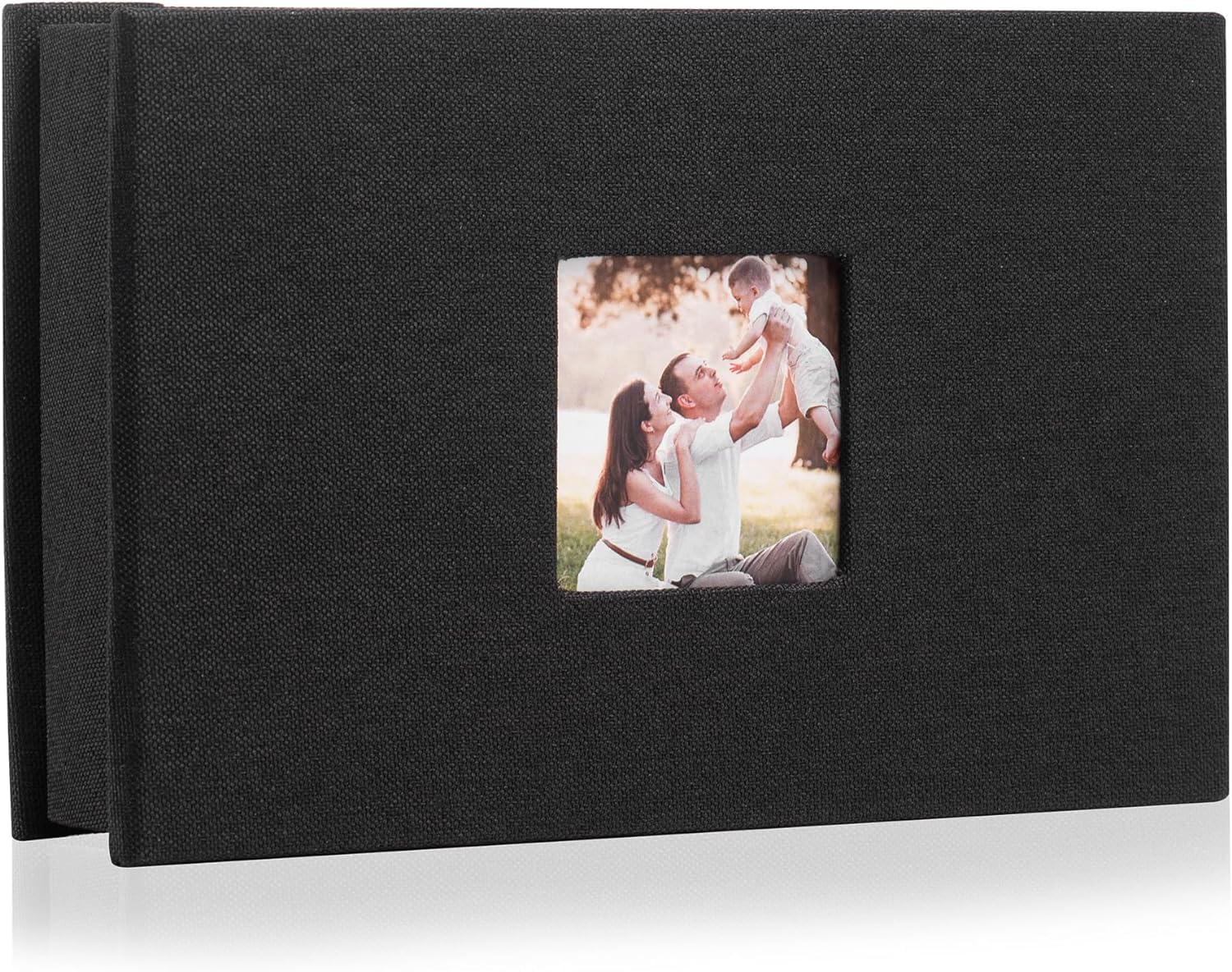 Photo Album 4x6 with 100 Pockets,Slip-in Picture Albums,Linen Cover Memory Book with Front Window,Black Page Vertical Photo Book for Wedding,Family,Anniversare,Baby,Vacation(Black)