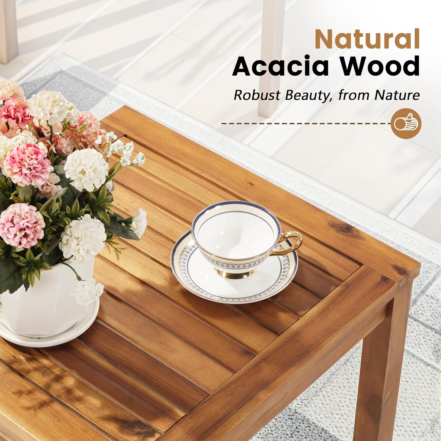 3 Piece Wood Patio Furniture with Coffee Table Cushions Outdoor Conversation Patio Furniture Sets for Backyard Porch Balcony Poolside Garden