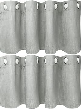 PiccoCasa Linen Blackout Curtains 2 Panels, Grommet Top 52x18 Gray
