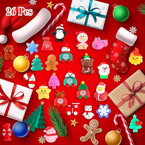 Miniatura 3 de LIAM&AVA Juguetes esponjosos de Navidad, 26 unidades de juguetes esponjosos de mochi de Navidad a granel para niñas y niños, recuerdos de fiesta de