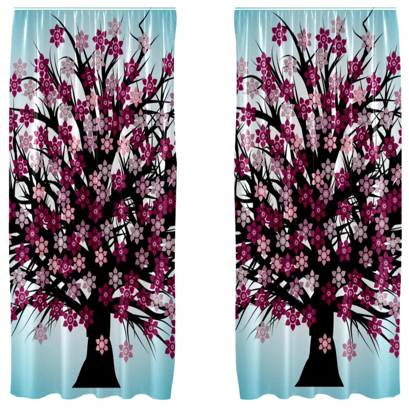 Cortinas opacas para salón moderno juego de microfibra estampado árbol azul