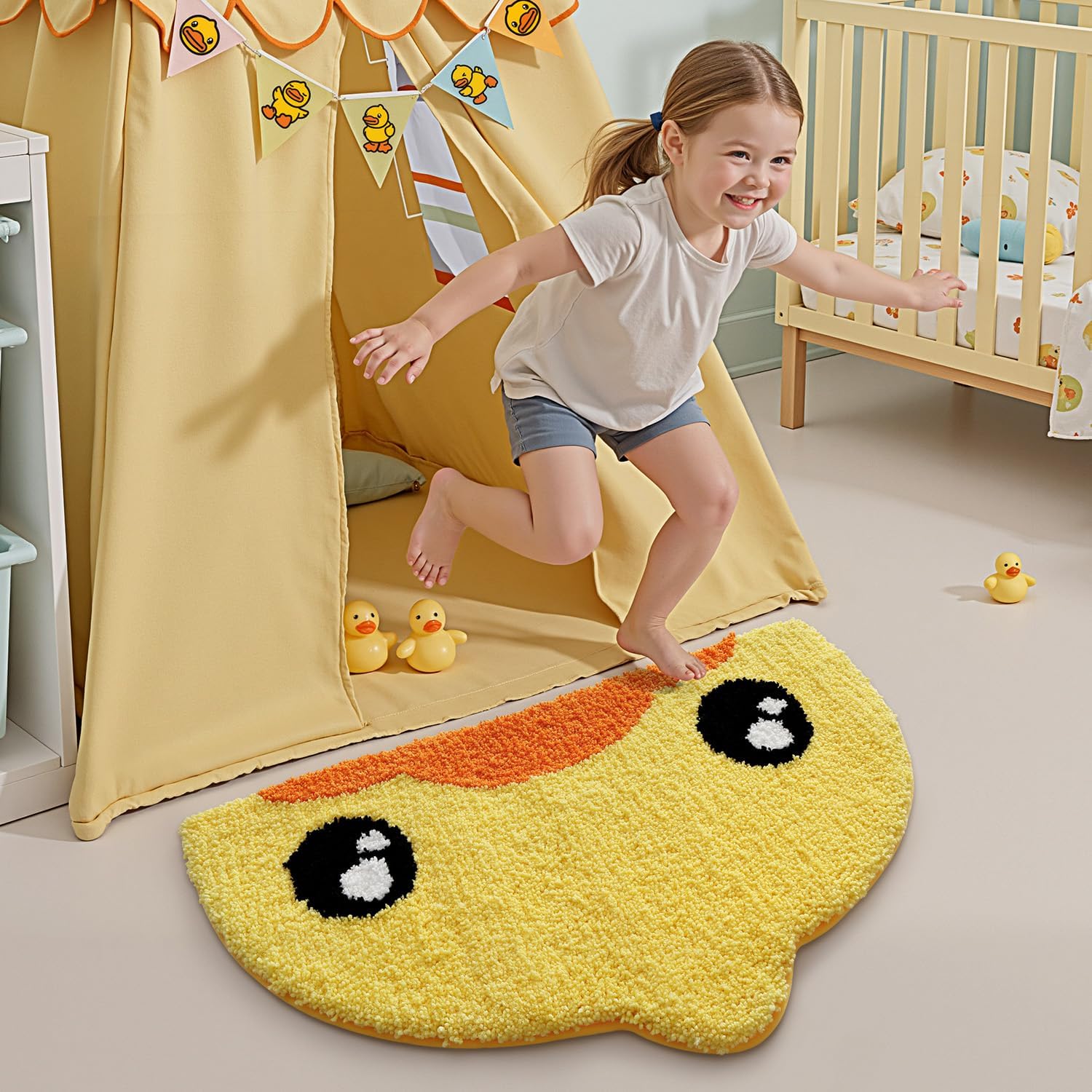 LUMI Cute Rubber Duck Bathroom Rugs, Absorbent Plush Bath Mats, Non-Slip Backing Washable Bath Rugs for Bathroom, Ideal for Kids Shower Sink Bathtub Bedroom, 18"x28", Duck