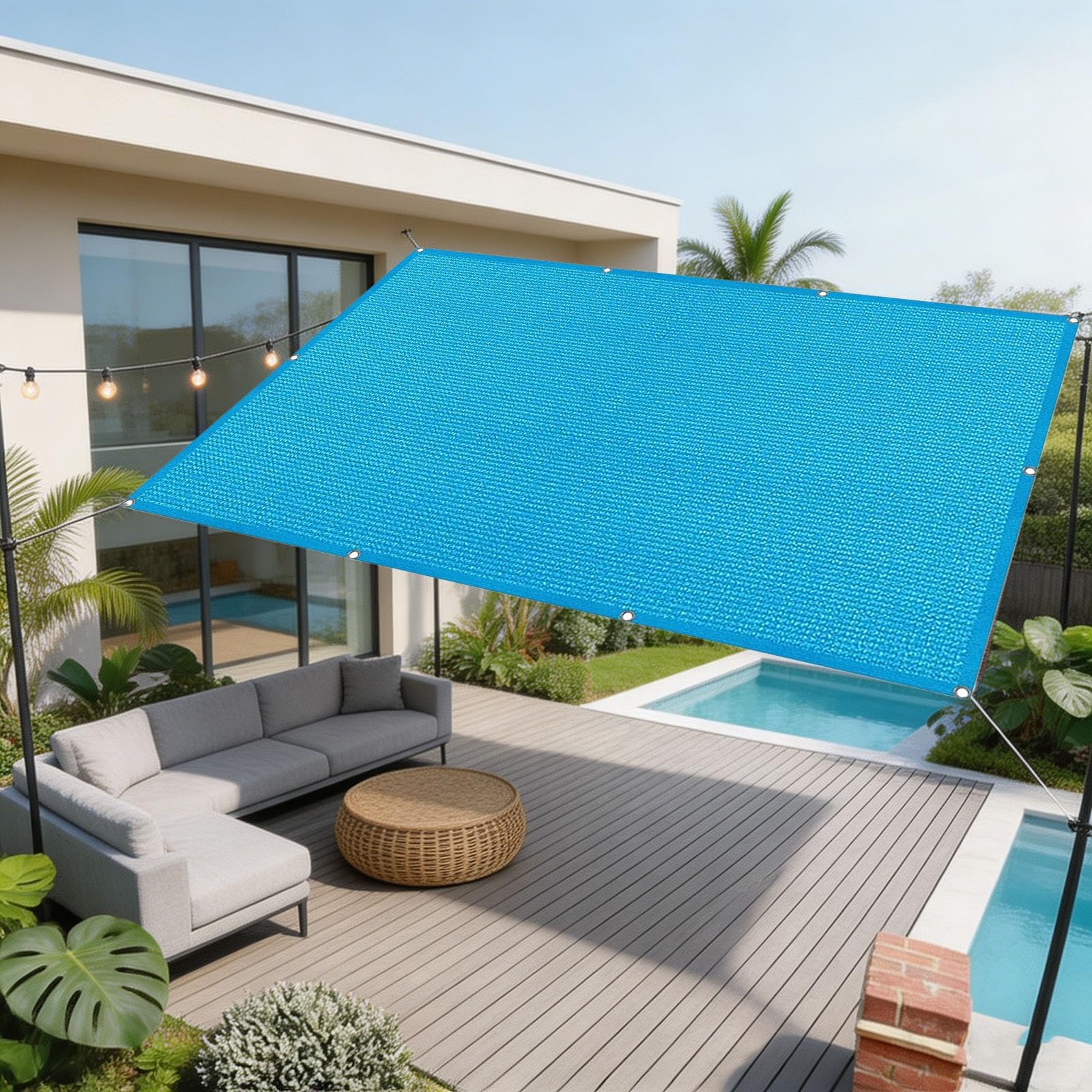 Toile d'ombrage de serres bleu ciel pour ombrager la terrasse et le potager en été