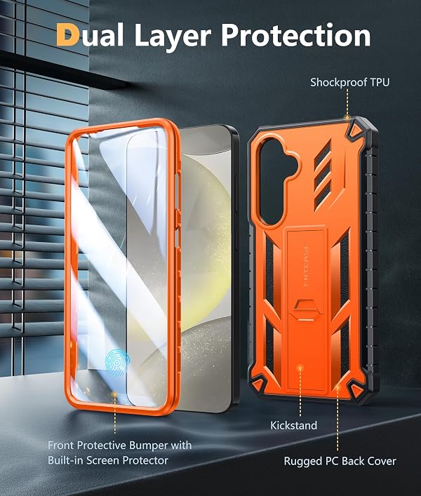 FNTCASE for Samsung Galaxy S24-Plus Case: Military Grade Phone Case with Kickstand | Built-in Screen Protector Protective Rugged Shockproof Durable Drop Proof Phone Cover for Galaxy S24 Plus 5G Orange by FNTCASE - Used condition - Image 6