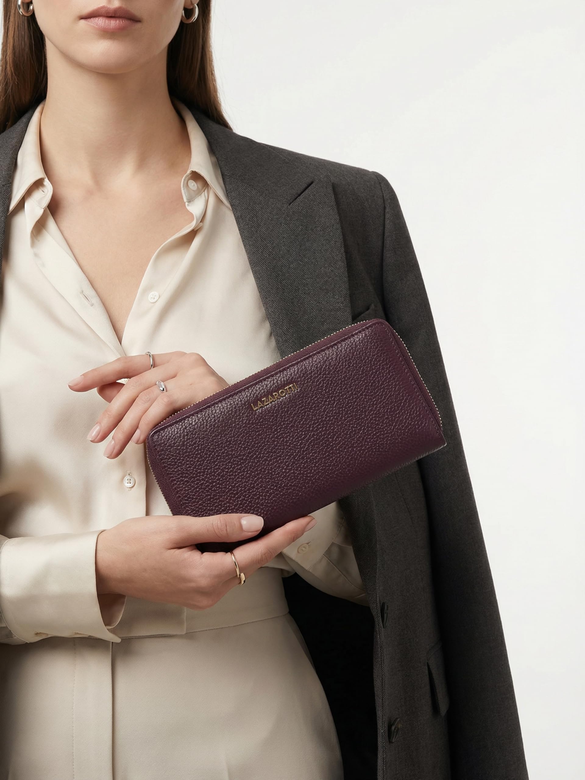 Lazarotti Bologna XL Leder Geldbörse Damen | 2 große Reißverschlussfächer, 20 Kartenfächer, Münzfach, RFID-Schutz | 20 x 4 x 11 cm