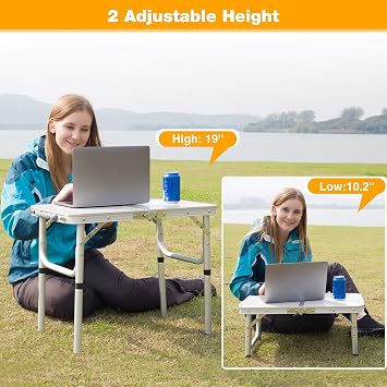 REDCAMP Small Folding Table Adjustable Height 23.6x15.7x10.2/19, Aluminum Camping Table Lightweight