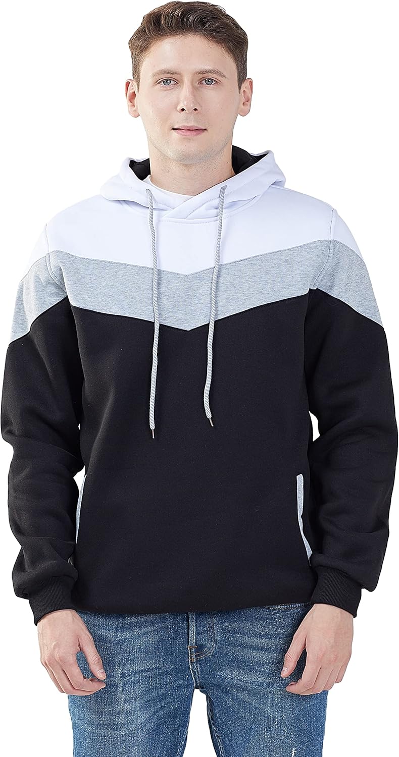 MOONCOLOUR Men's Fashion Novelty Color Block Hoodies Long Sleeve Fleece Hooded Pullover Sweatshirts with Pockets - Image 2