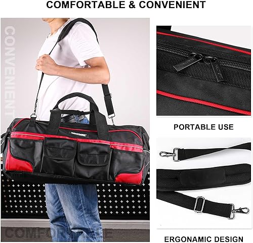 Miniatura 4 de HAUTMEC HT0284 - Bolsa de herramientas profesional grande de 24 pulgadas, bolsa de herramientas de doble capa de tela de doble capa resistente con