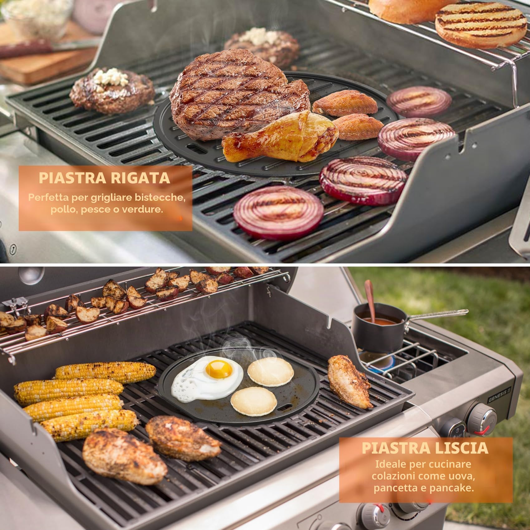 onlyfire Piastra in Ghisa per Weber Gourmet BBQ System, Piastra Reversibile per Weber 57 Kettle Grill, Spirit II 200/300 e Genesis II GS4 System, Inserto Piastra di Ricambio per Weber 64830