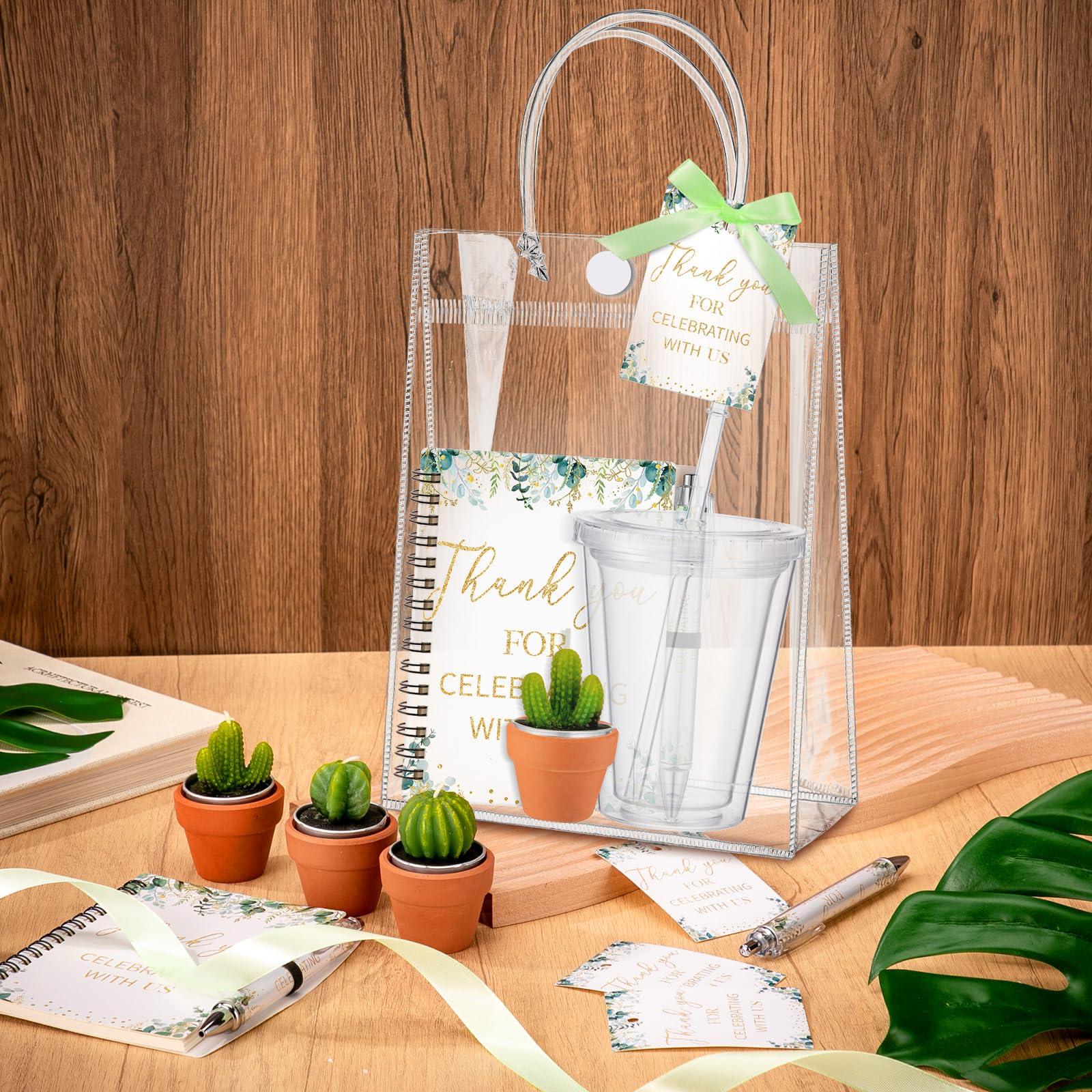 CraftyDream 6 Sets Baby Shower Prizes for Game Player Baby Shower Winners Guest Gifts Cup Pen Notebook Succulent Cactus Candle with Mini Terracotta Clay Holders Gift Bag Wedding Bridal Game Prizes