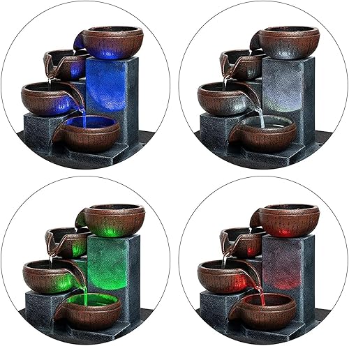 Miniatura 2 de Pequeña fuente de mesa de relajación para interiores, función de cascada de meditación zen con luz LED de color y rocas naturales, cascada de