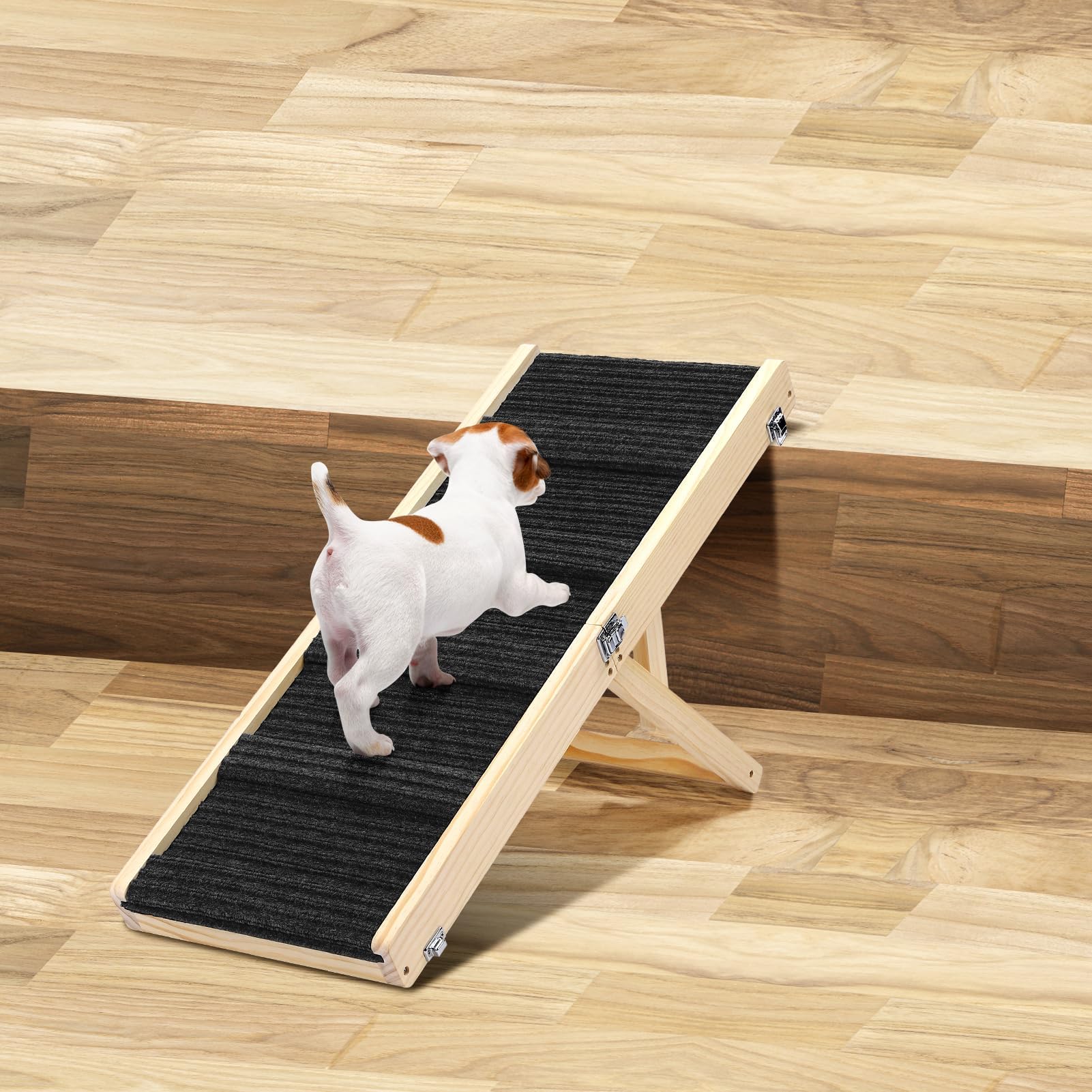 Rampa Plegable para Perros de Madera para Cama, sofá, rampa Ajustable para Perros pequeños, Altura 25-52 cm, Longitud 83 cm, Ancho 35cm, Superficie Antideslizante, Escalera para Perros
