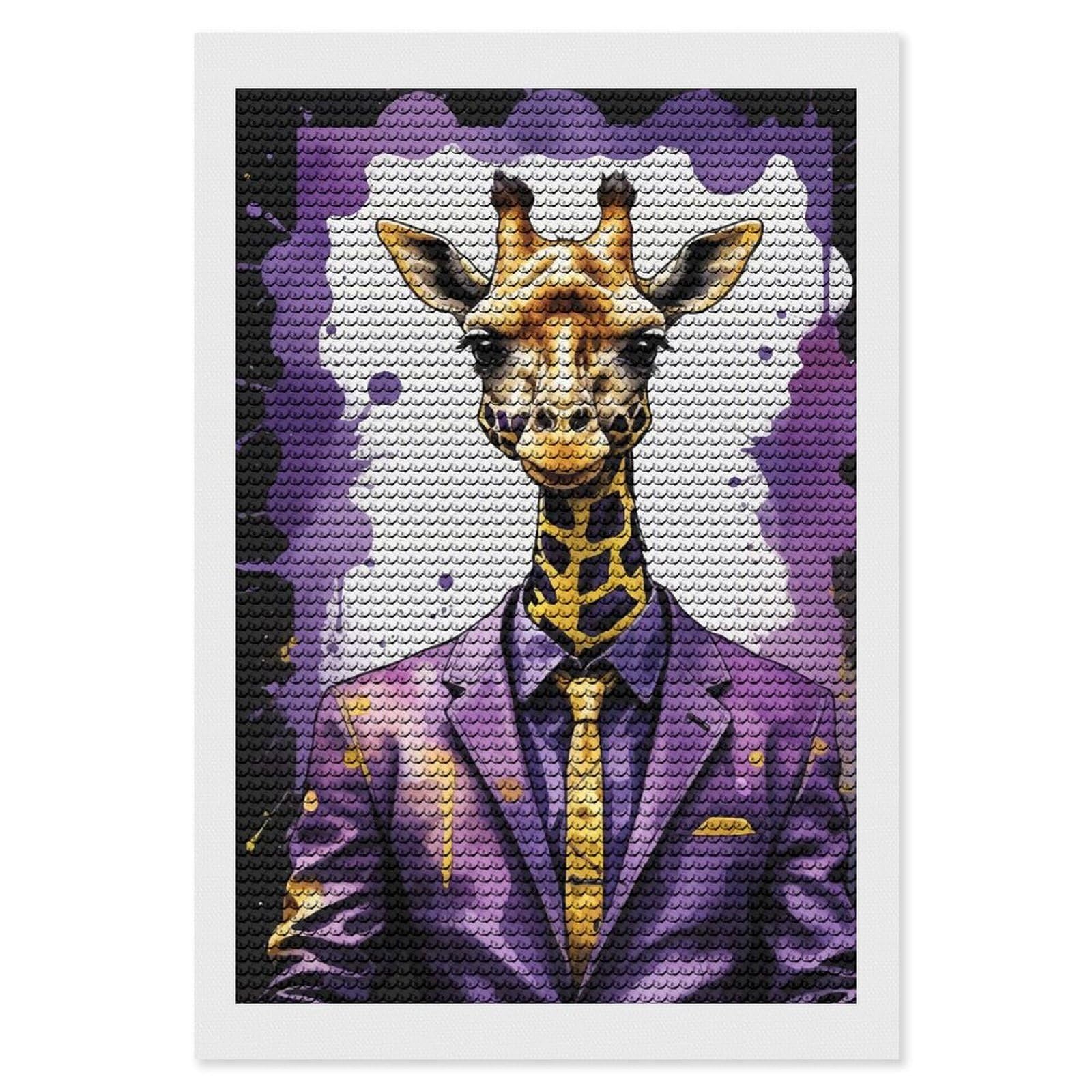Junmoney Giraffe in Suit(2) Round Drill Diamond Painting 8"x12", for Craft Lovers, Stress Relief Craft, Bedroom Decor, Festive Craft Gift