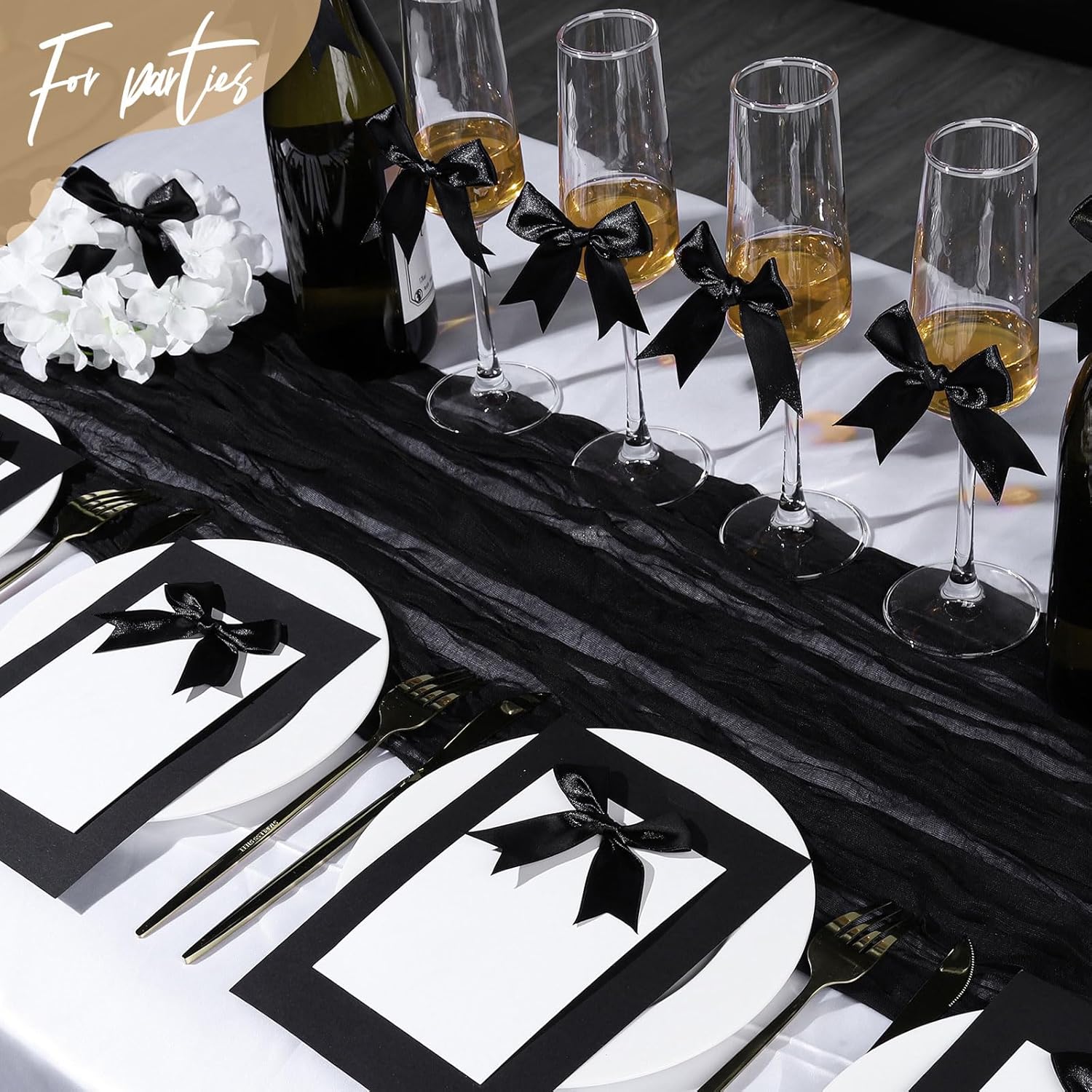 YGDZ Black Bows, Self Adhesive Ribbon Satin Bow for Crafts, Party, Small Black Bows Decor for Balloon, Gift Wrapping, with Double-Sided Tape - Image 3