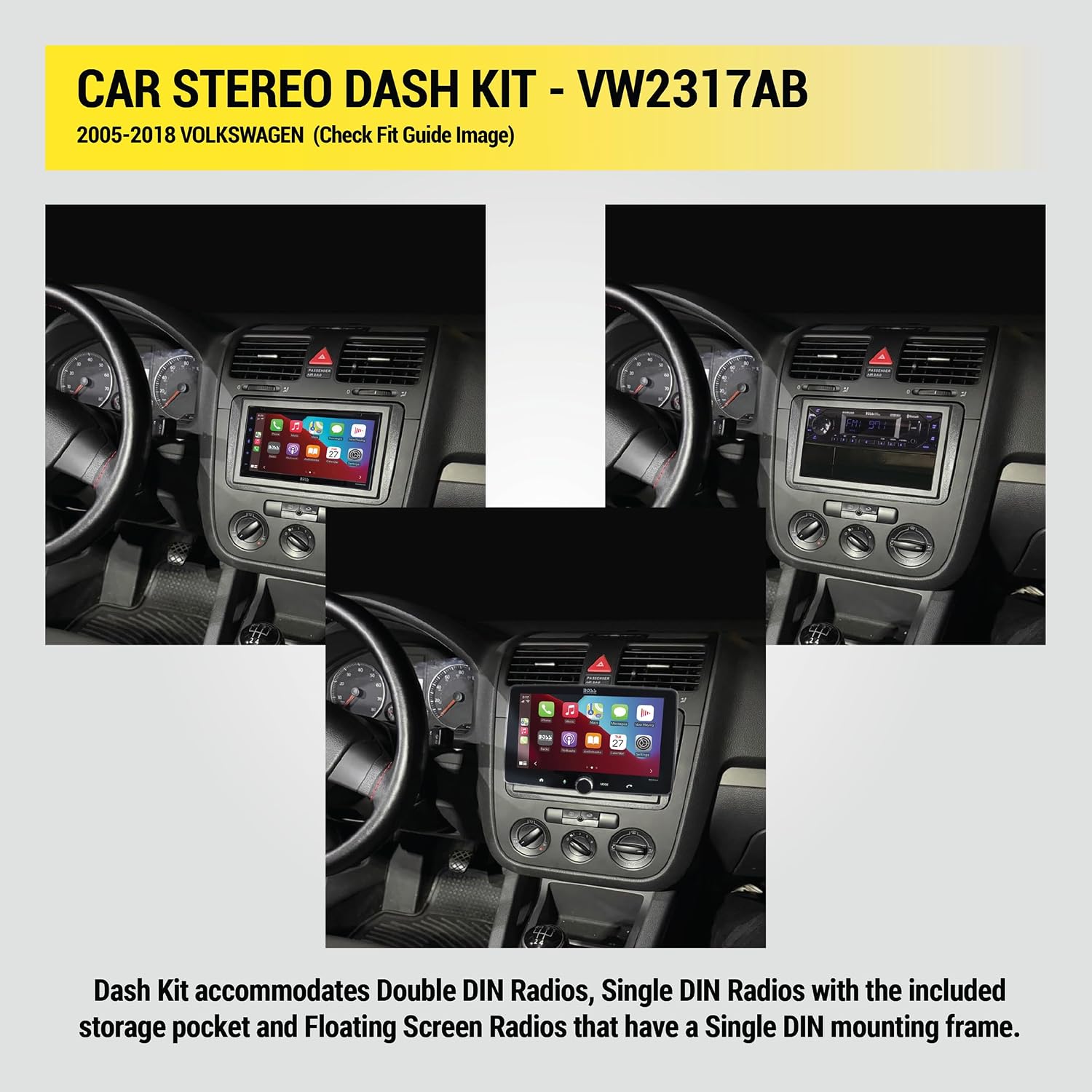 Scosche VW2317AB Double DIN or Single DIN + Pocket Radio Install Dash Kit Compatible with Select 2005-18 Volkswagen Vehicles - Aftermarket Car Stereo Installation - See Guide in Images for Vehicle Fit image 4