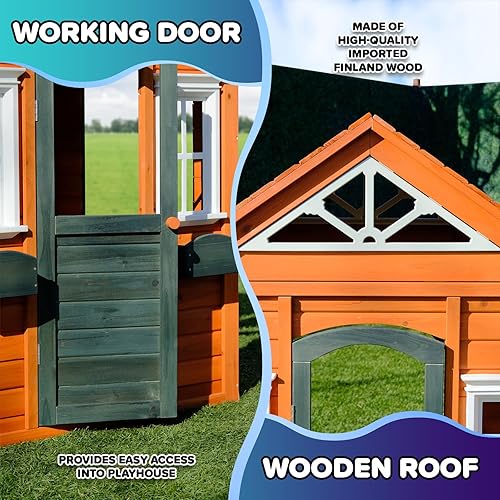 Miniatura 4 de Sportspower My 1st Wooden Playhouse puerta de trabajo, diseño de concepto abierto y soportes para macetas construidos con madera de primera calidad