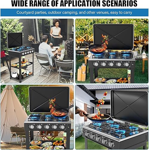 Miniatura 7 de Estufa de gas propano, quemador de propano de 5 quemadores, estufa de campamento de encendido automático con soporte para patas y adaptador de