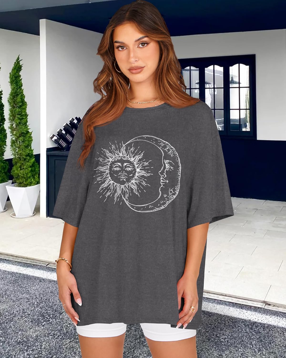 Womens Oversized Tshirt Graphic Tees Crew Neck Summer Short Sleeve Loose Fit Tops - Image 2