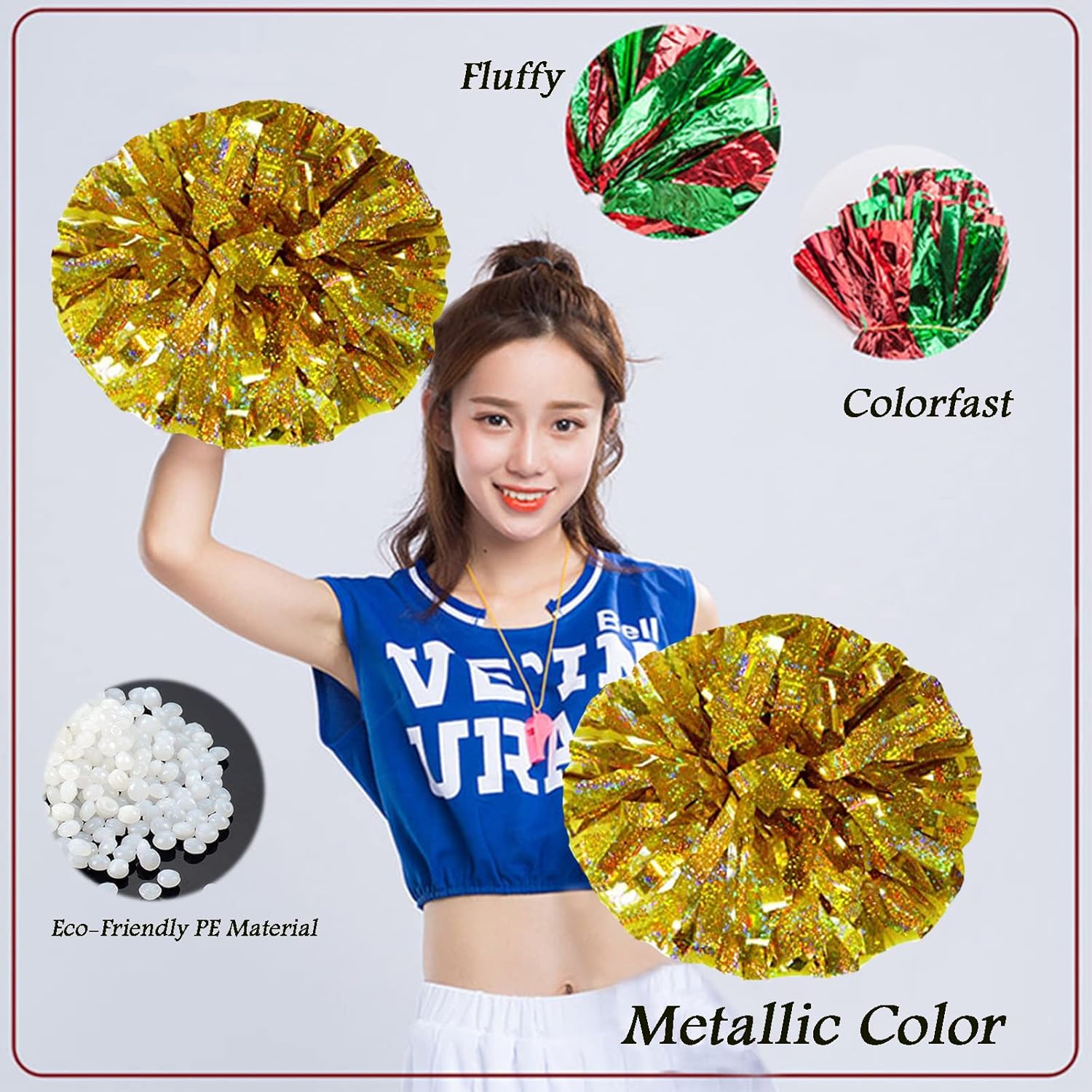 4 Pcs Cheerleading Pom Poms Metallic Cheerleader Pom Poms with Handle for Kids Party Dance Cheering Sports Game Team Spirit Cheer (Holographic Silver) : Sports & Outdoors