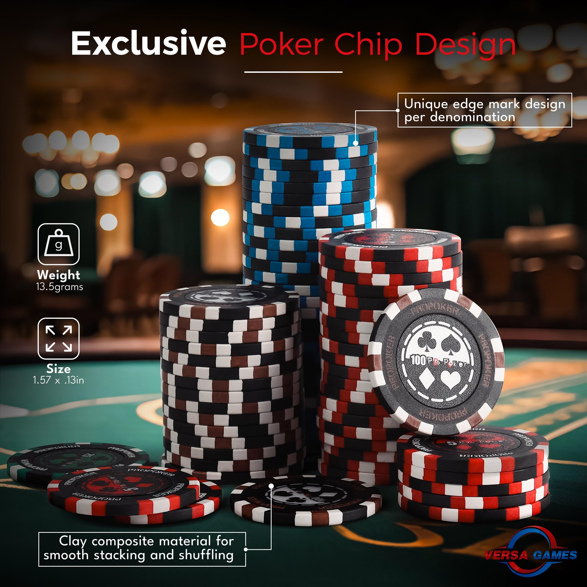 Amazon.com : Versa Games Pro Poker Chips - Poker Set 13.5g 500