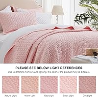 Vista 4 de SunStyle Home - Juego de colcha rosa para cama individual, manta ligera y reversible para todas las estaciones, 2 piezas con hojas bordadas, costura