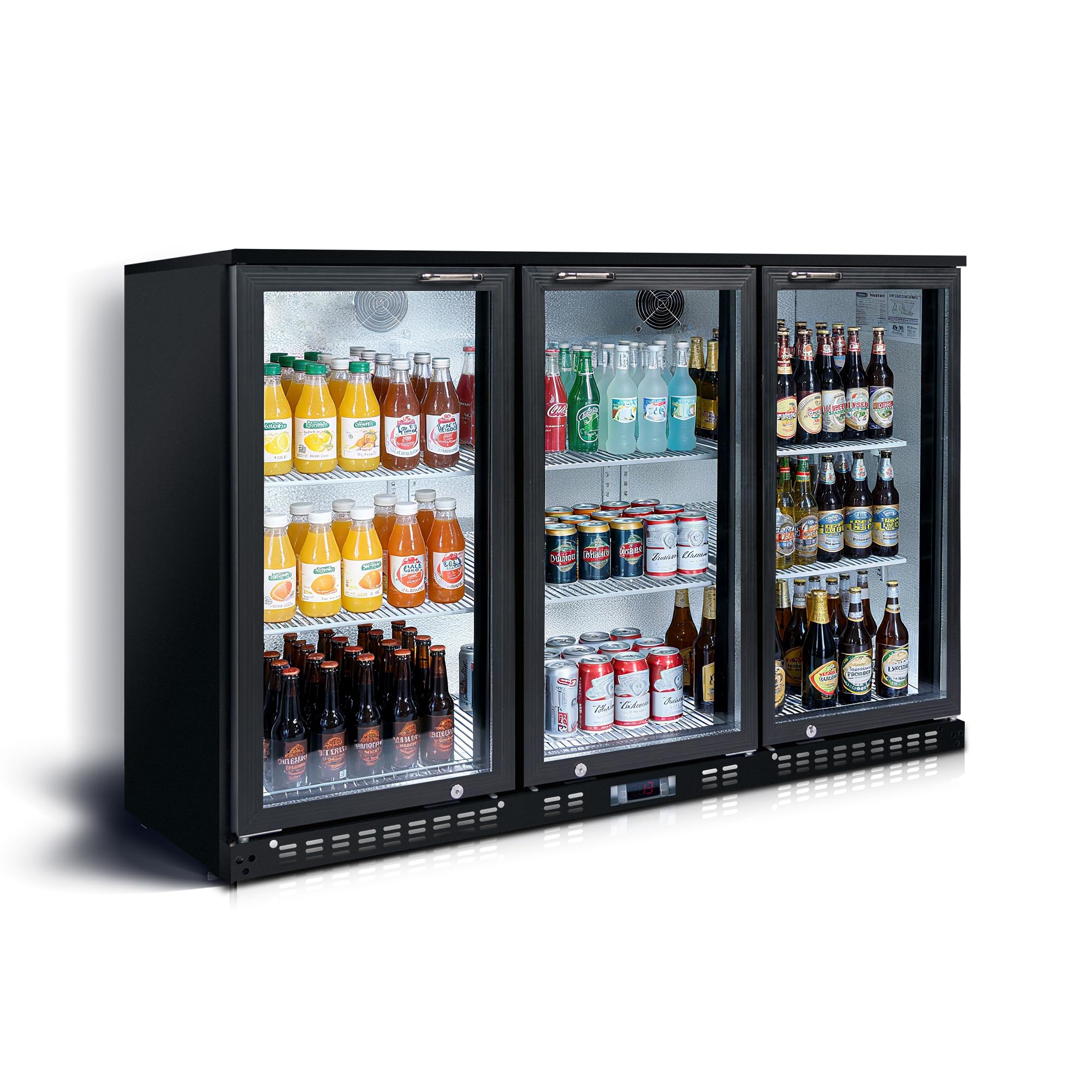 DeepTide Back Bar Cooler with 3 Swing Glass Door - 11.3 Cu.Ft Beverage Refrigerator with Adjustable Shelves,LED Lighting, Safety Lock for Beer，Coffee or Beverages