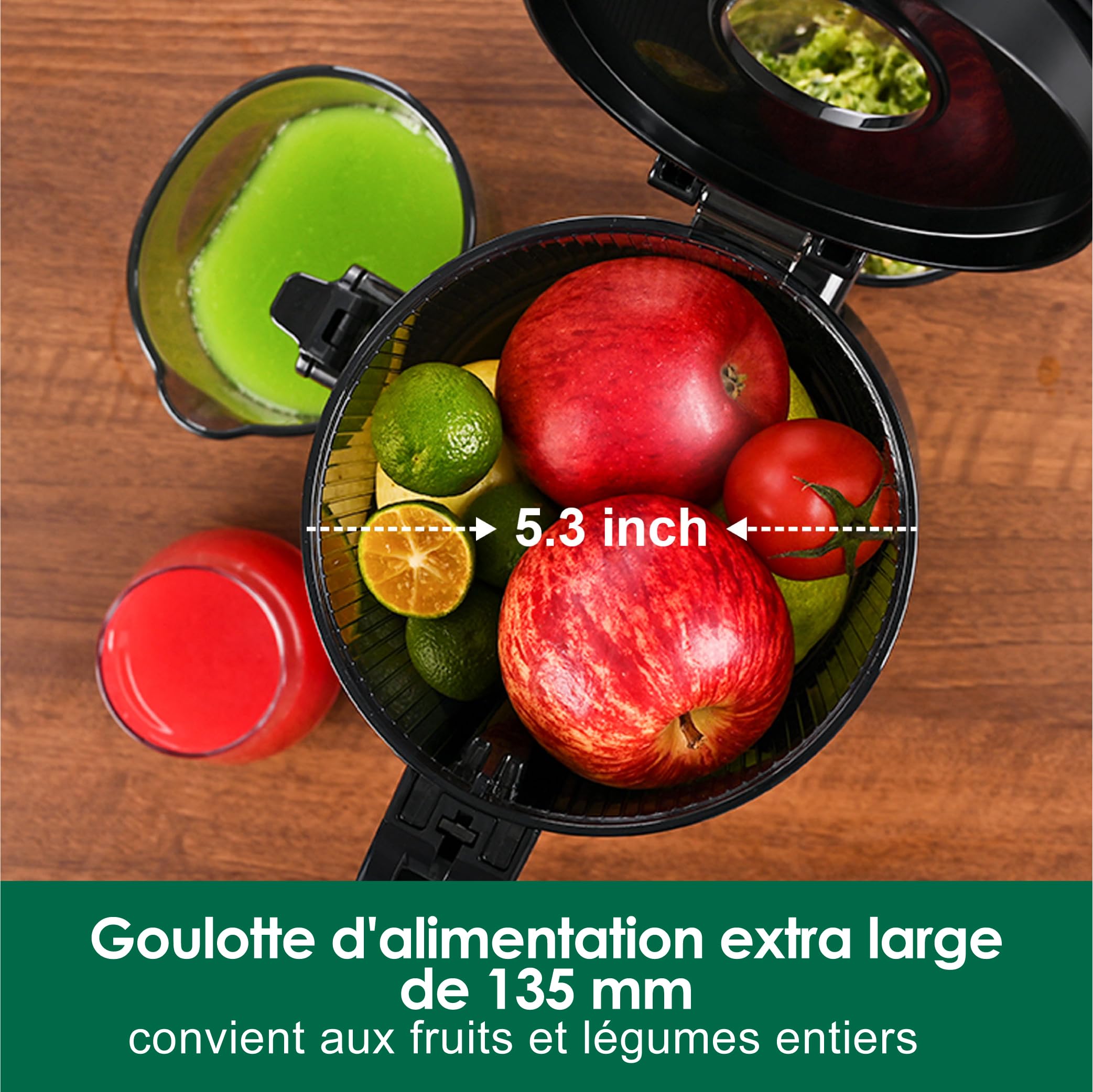 Fretta Extracteur de jus Max, Extracteur de jus de fruits et légumes, Slow Juicer Grand diamètre de 135 mm, 1.8L pressé à froid, Sans BPA, Rouge