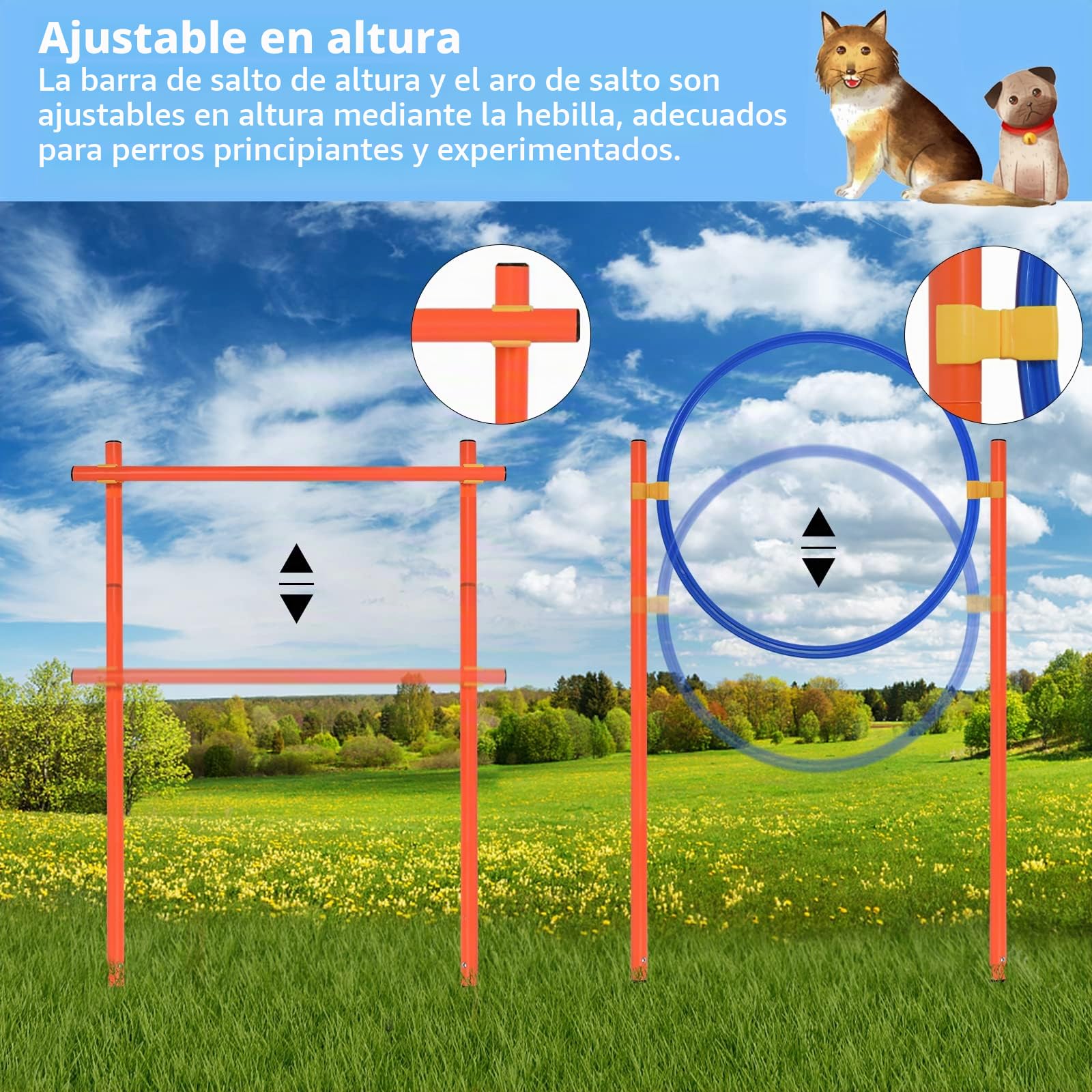 Agility Set para perros Agility Equipment Set para perros, obstáculos con túnel para perros, barras de slalom, altura ajustable, bolsa de transporte para entrenamiento de perros y deportes de