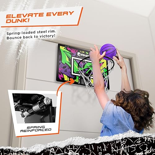 Miniatura 3 de AND1 - Mini canasta de baloncesto para colocar sobre la puerta, portátil, premontada, con borde flexible, 18 x 12 pulgadas, incluye 2 mini pelotas