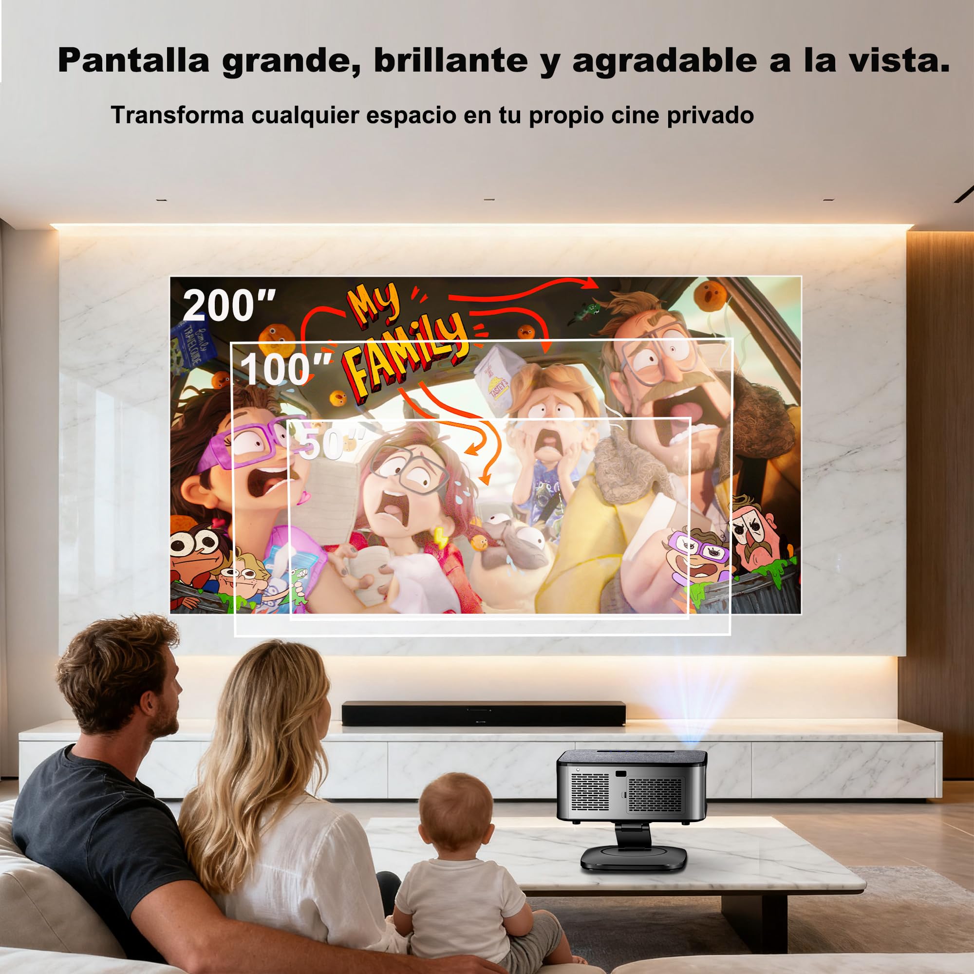 Proiettore portatile 1500 ANSI/Google TV/Auto Focus, 38.000 lumen, girevole a 360°, WiFi 6, Bluetooth 5.3, controllo vocale, supporto 4K 1080p, proiettori video cinema casa/esterno Netflix