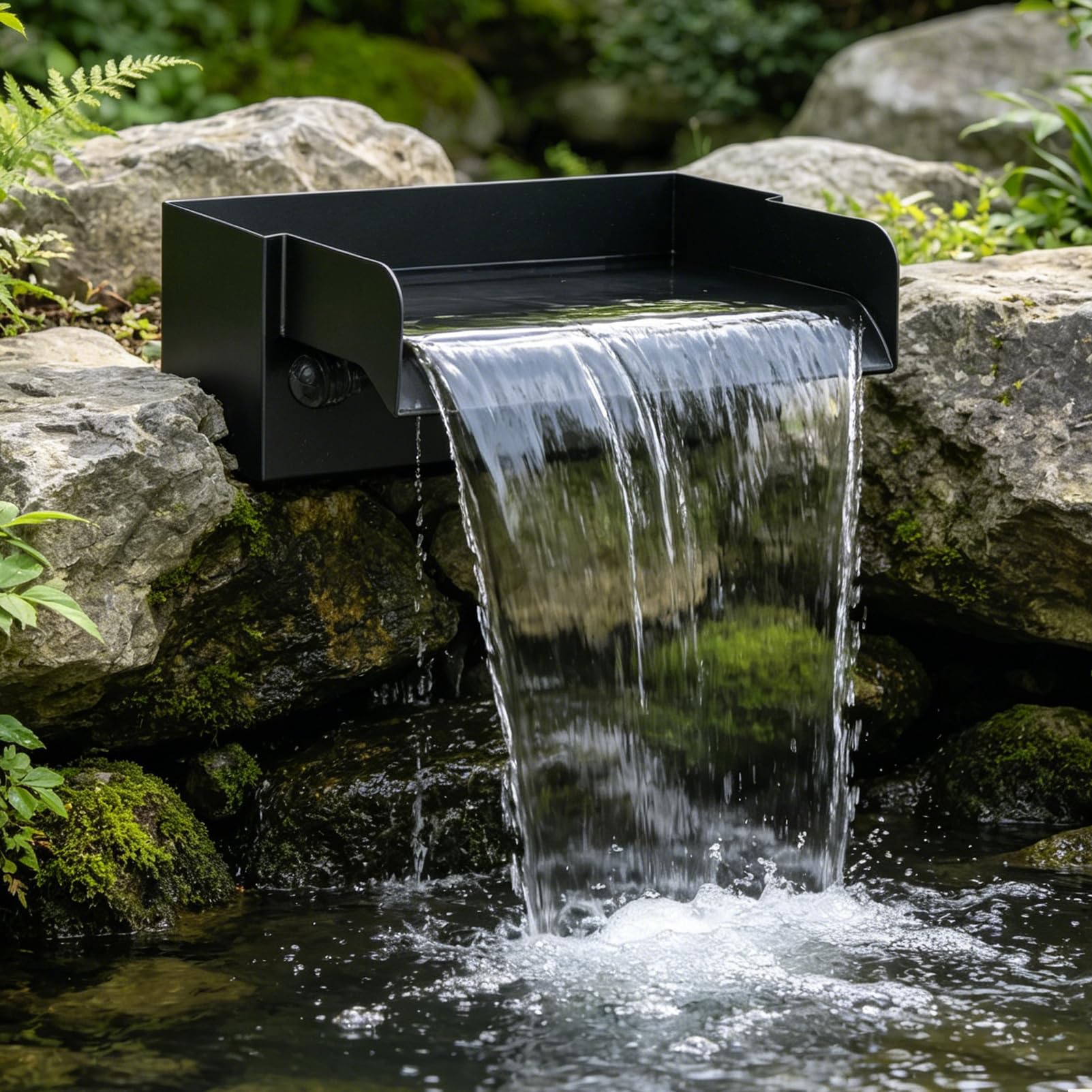 Wasserfall für Gartenteich Teich Garten, 30cm Edelstahl Wasserfall Set Komplett mit Pumpe und Filter, 45W 3000L/H Teichpump für Gartenteich Terrasse Wasserspiel Deko Garten
