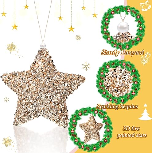 Miniatura 3 de 12 adornos de estrella de 4 pulgadas con purpurina para árbol de cinco puntas, decoración adecuada para colgar en el árbol, decoración de boda,