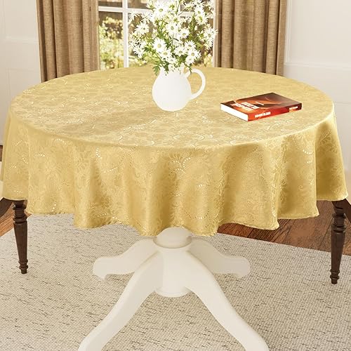 Moosfor Mantel redondo de 60 pulgadas, mantel de damasco jacquard impermeable, manteles de tela lavable para comedor, fiestas, interiores y