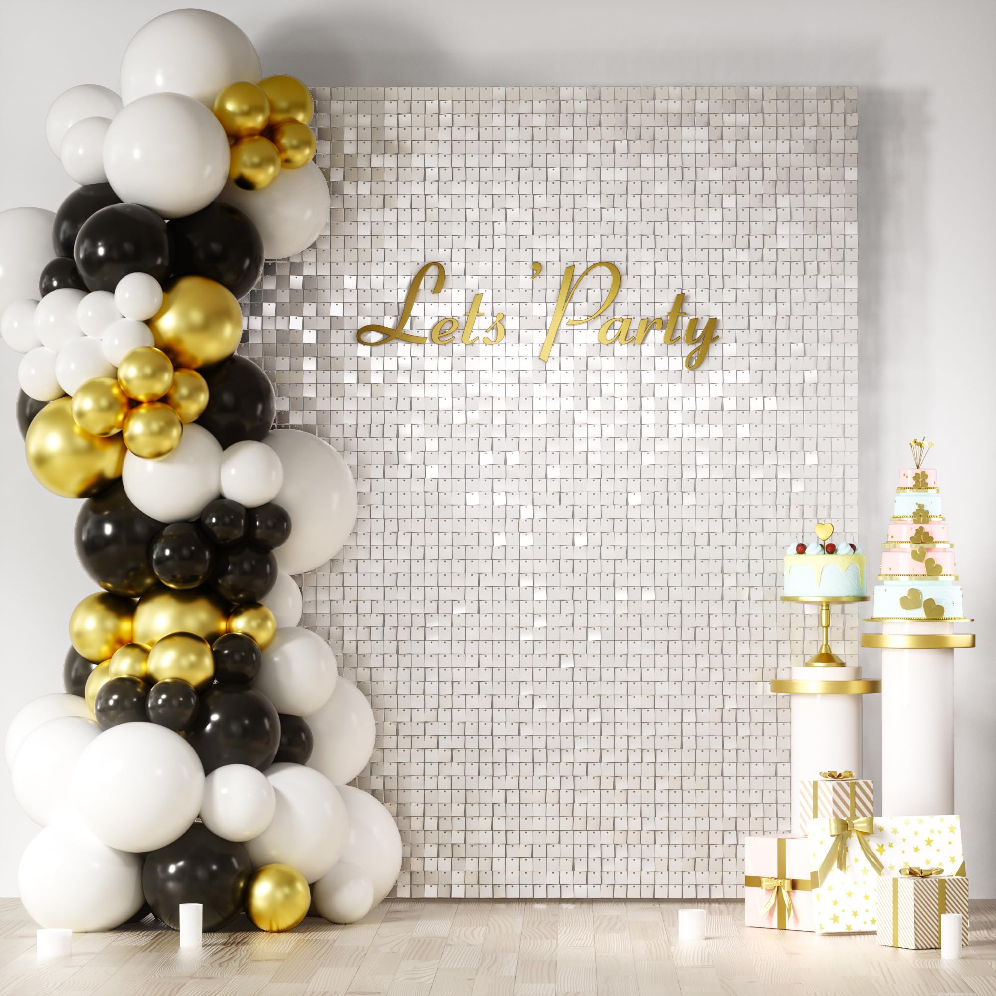 COKAOBE LiteGrid Series Shimmer Wall Backdrop - 24Pcs Mirror White