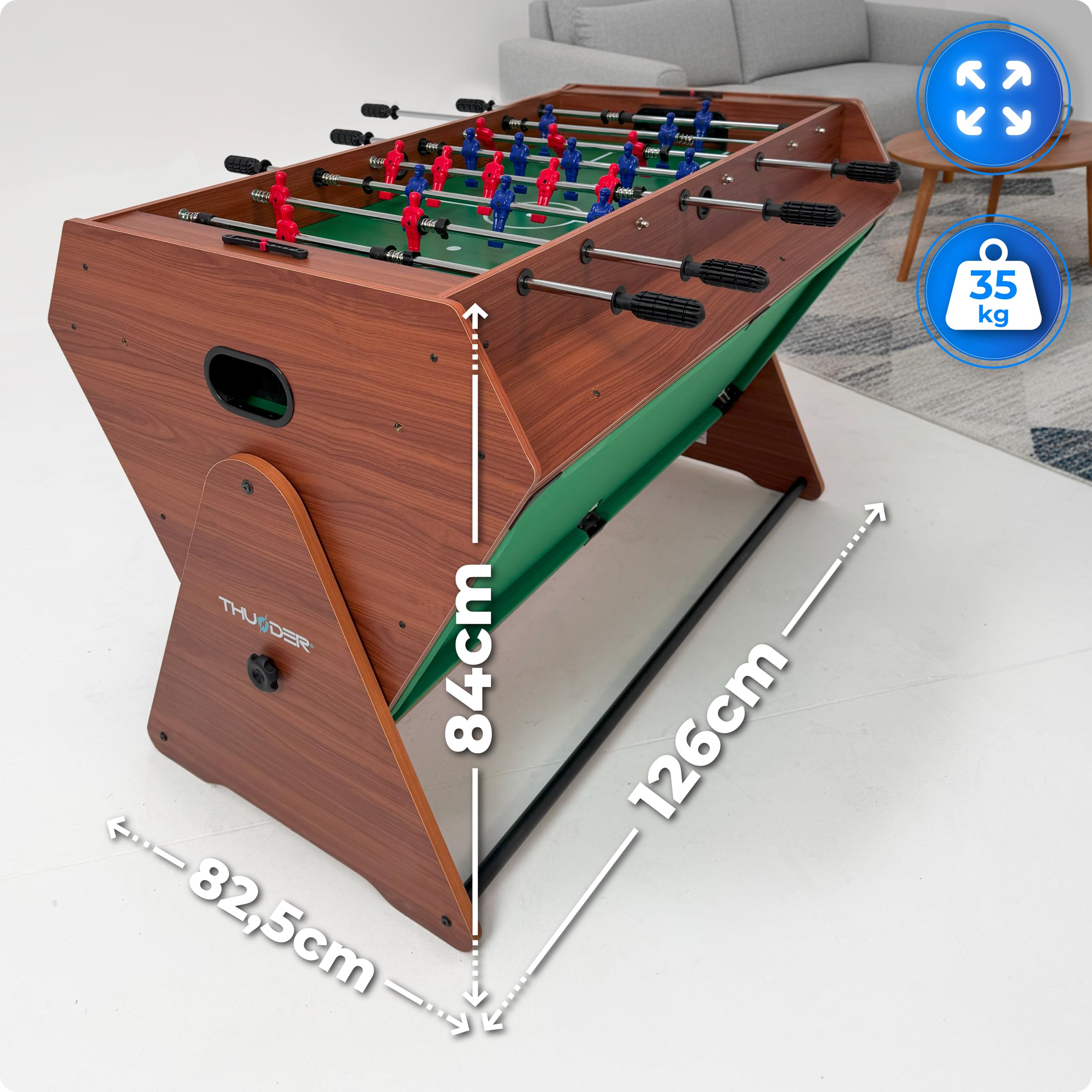 THUNDER SMART 3-in-1 Multifunktionaler Spieltisch 126 cm – Tischfußball, Billard und Airhockey, Stabiler drehbarer Spieletisch mit Zubehör für Kinder und Erwachsene