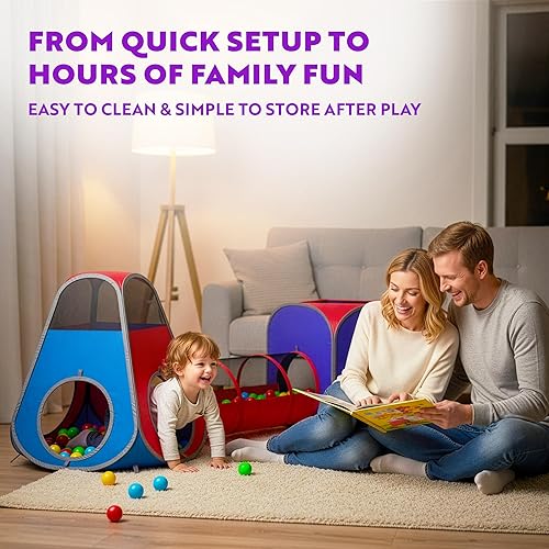 Miniatura 6 de Playz Paquete de tienda de juegos y túnel desplegable de 4 piezas para niños pequeños y niños - Casa de juegos para interiores y exteriores con