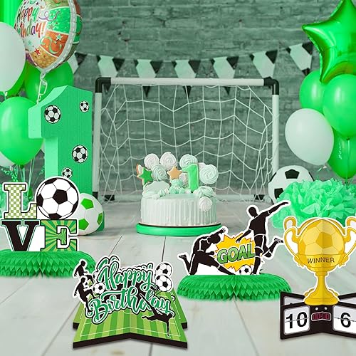 Miniatura 7 de 9 piezas de decoración de fiesta de fútbol, centros de mesa de fútbol para decoración de cumpleaños, suministros de fiesta de cumpleaños temática de