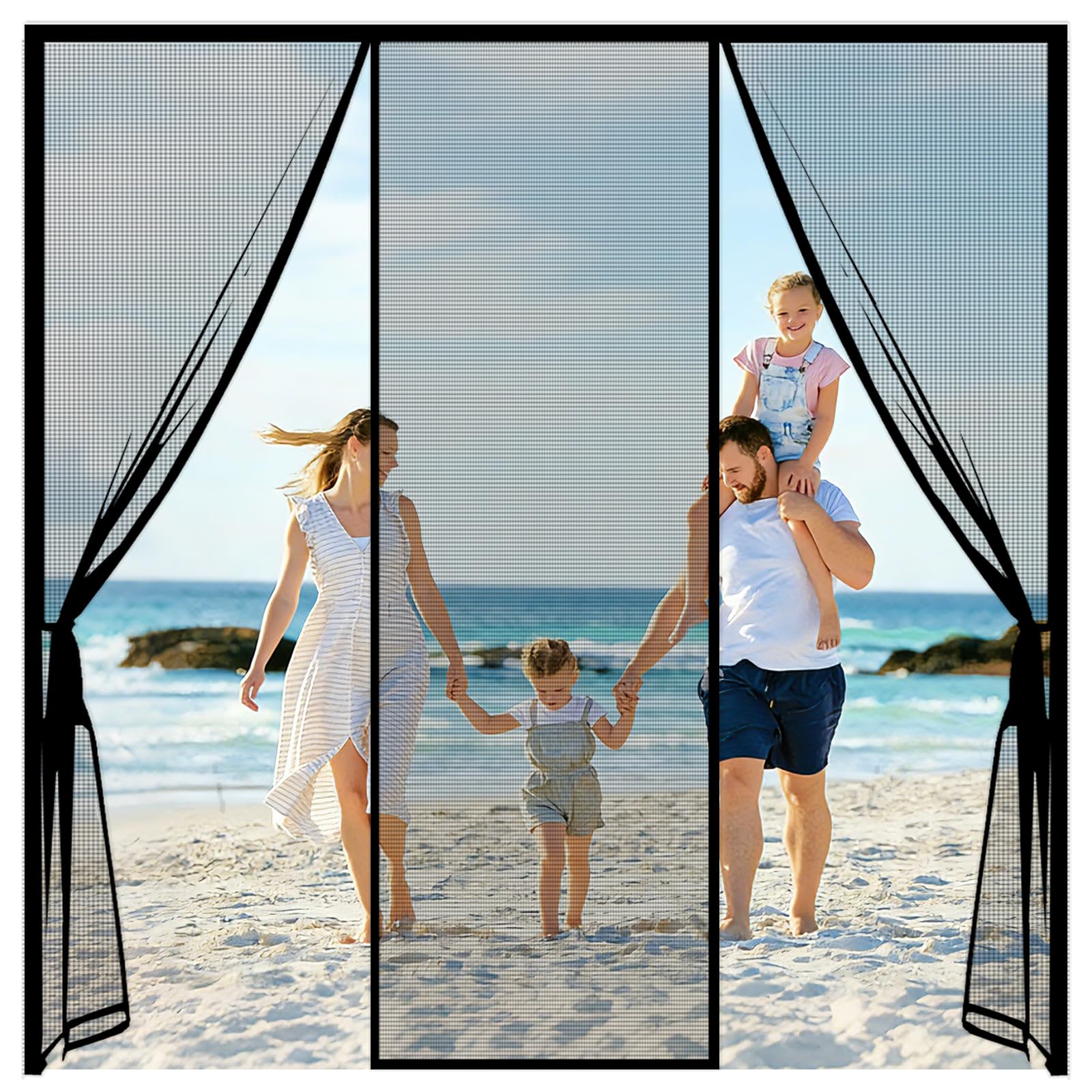 Custom Size Magnetic Fly Screen Door,Reinforced Polyester Double Door Screen Curtain,Anti Mosquito Mesh Fly Curtain,Heavy Duty Bug Mesh Curtain for Sliding Door, Patio, Bedroom-Hands Free,Black